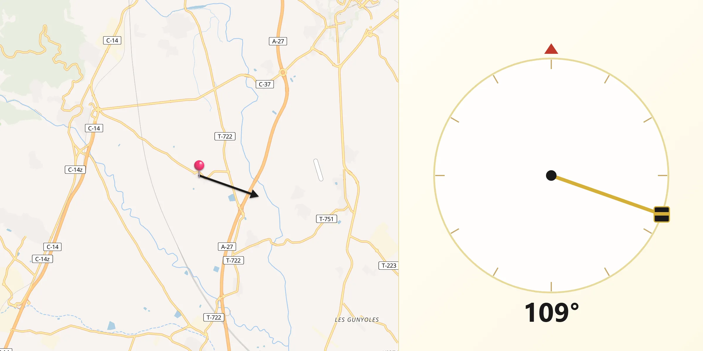 Dirección de la Qibla desde Milà