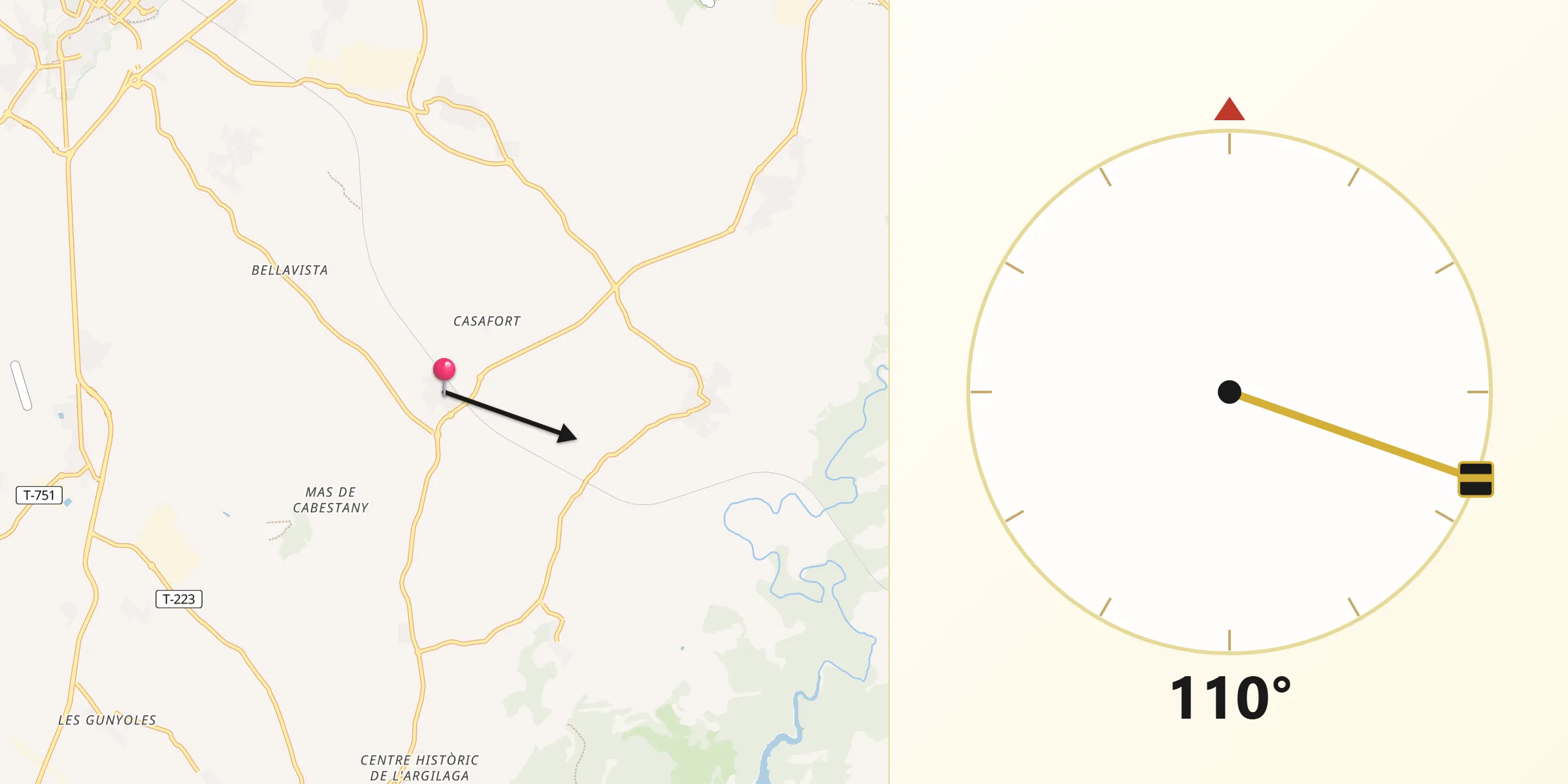 Dirección de la Qibla desde Nulles