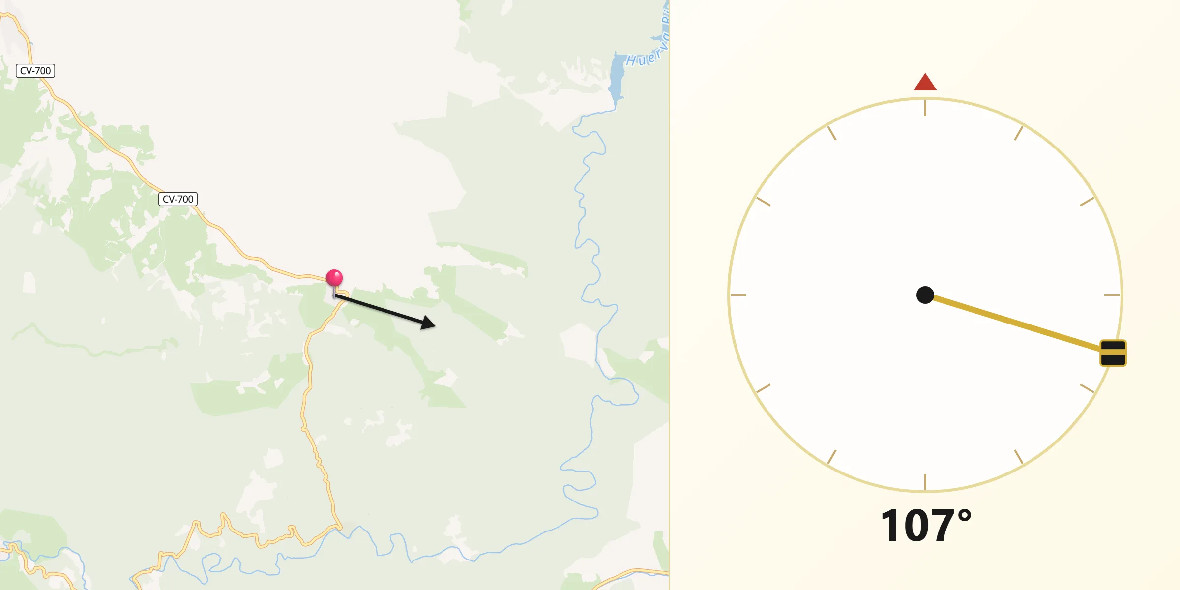 Dirección de la Qibla desde Aladrén
