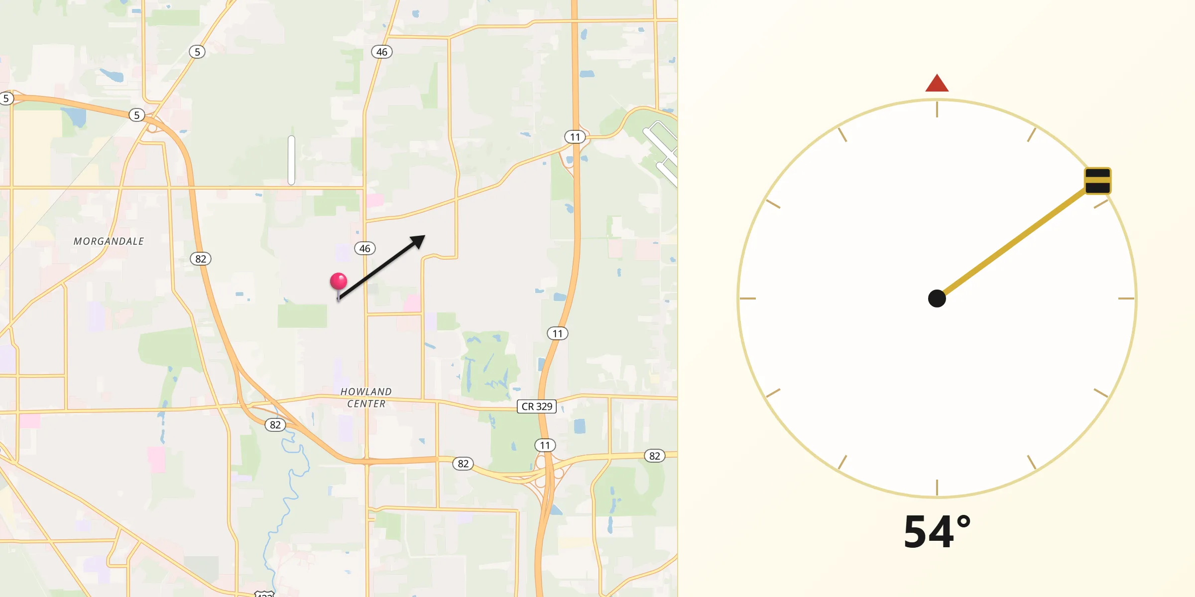 Qibla Direction from Howland Center