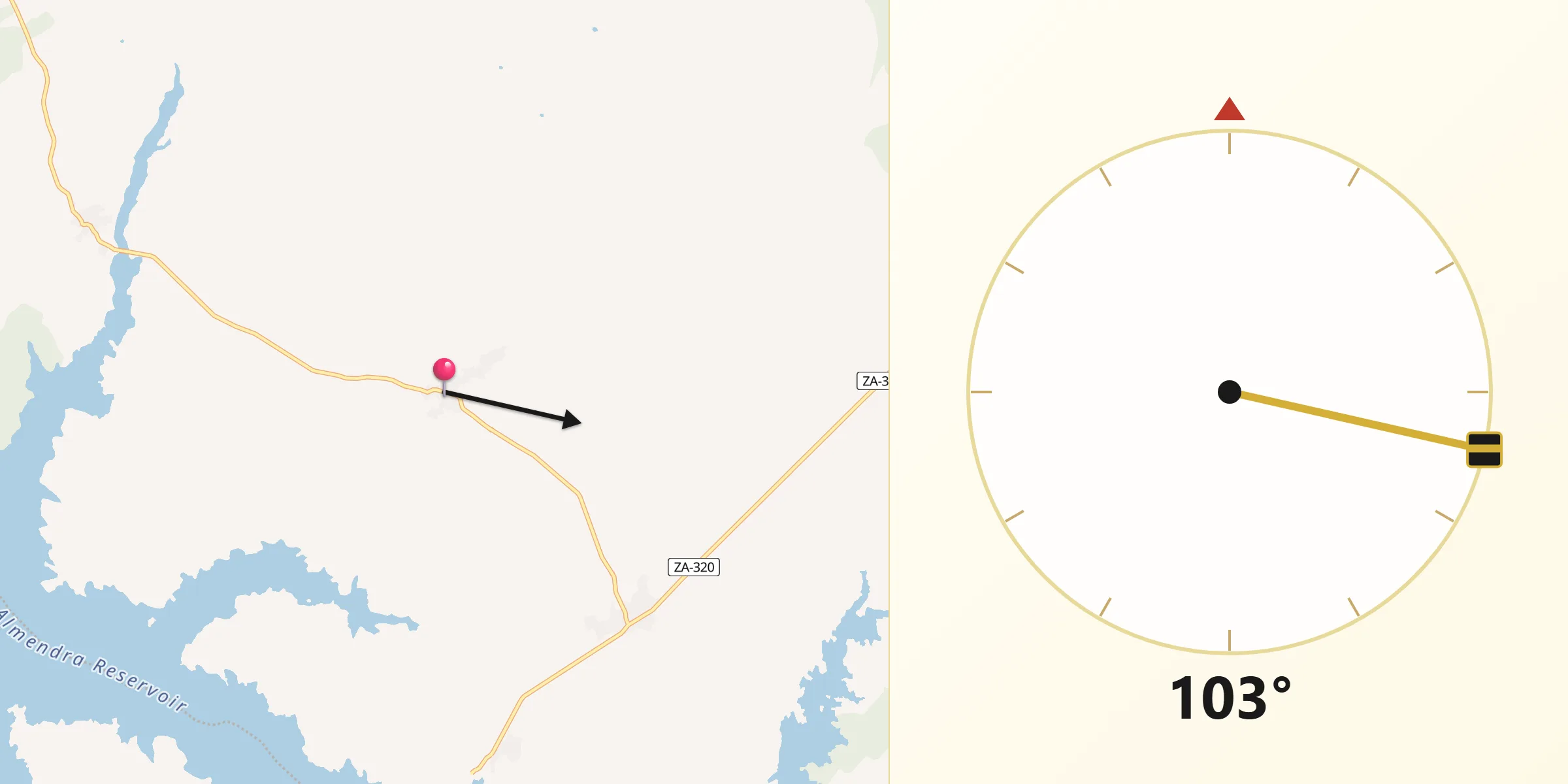 Dirección de la Qibla desde Roelos de Sayago