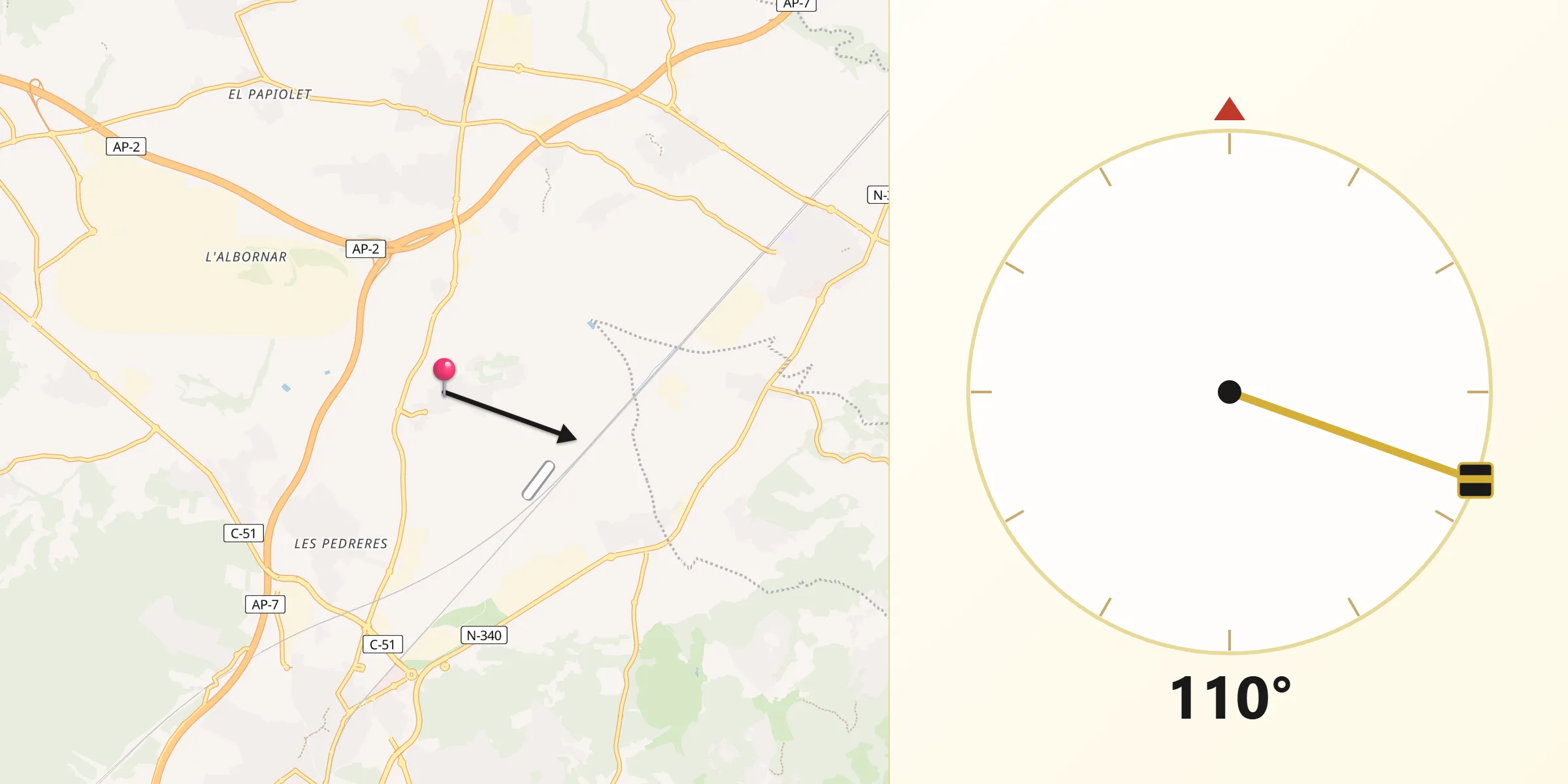 Dirección de la Qibla desde Santa Oliva