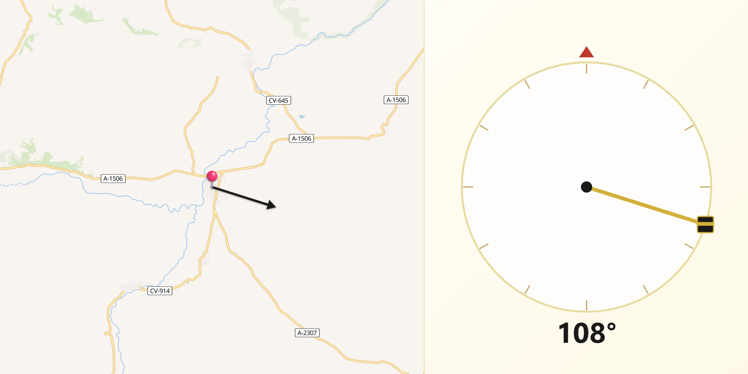 Dirección de la Qibla desde Letux
