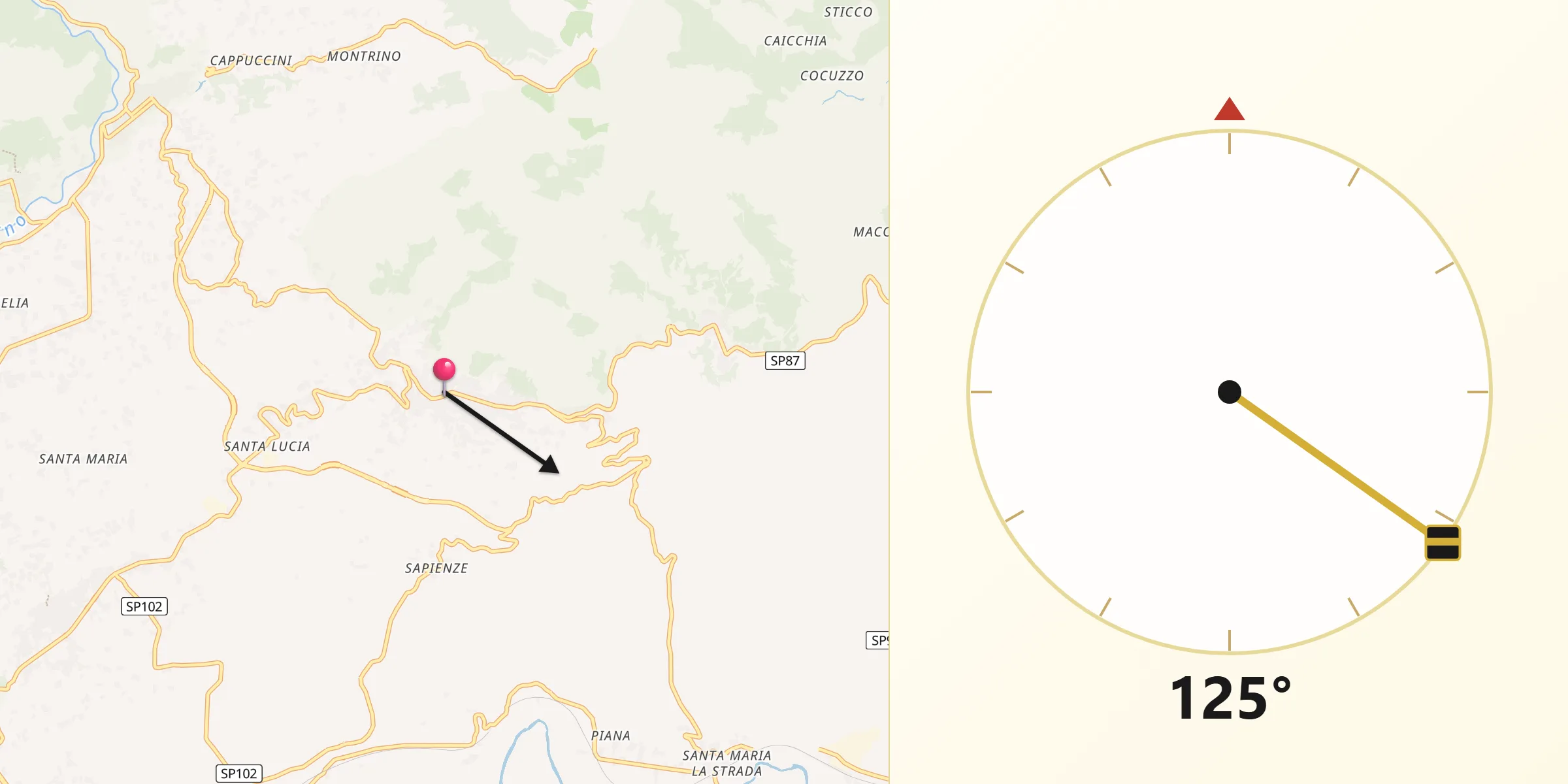 Direzione della Qibla da Guardia Sanframondi
