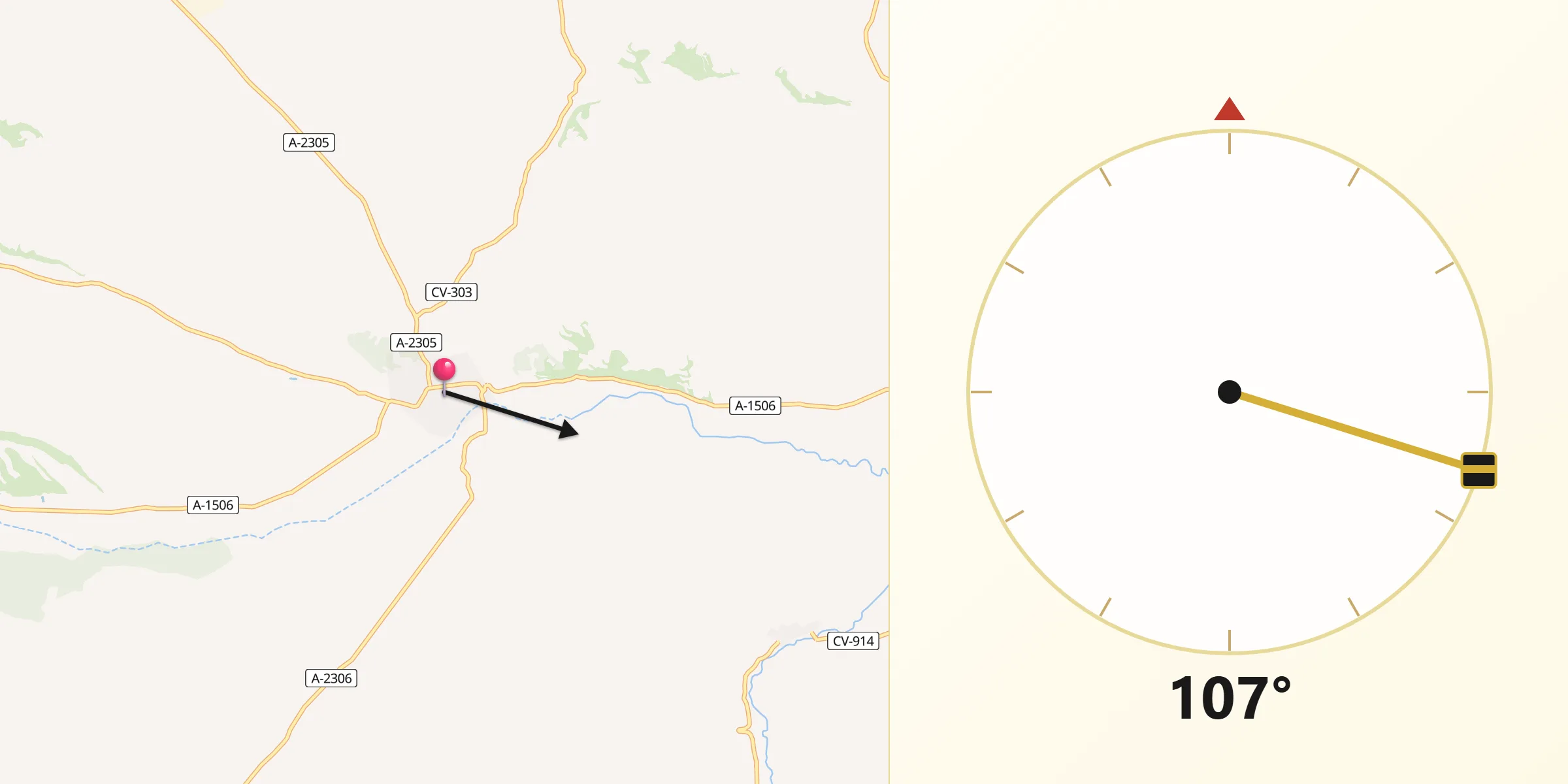 Dirección de la Qibla desde Azuara