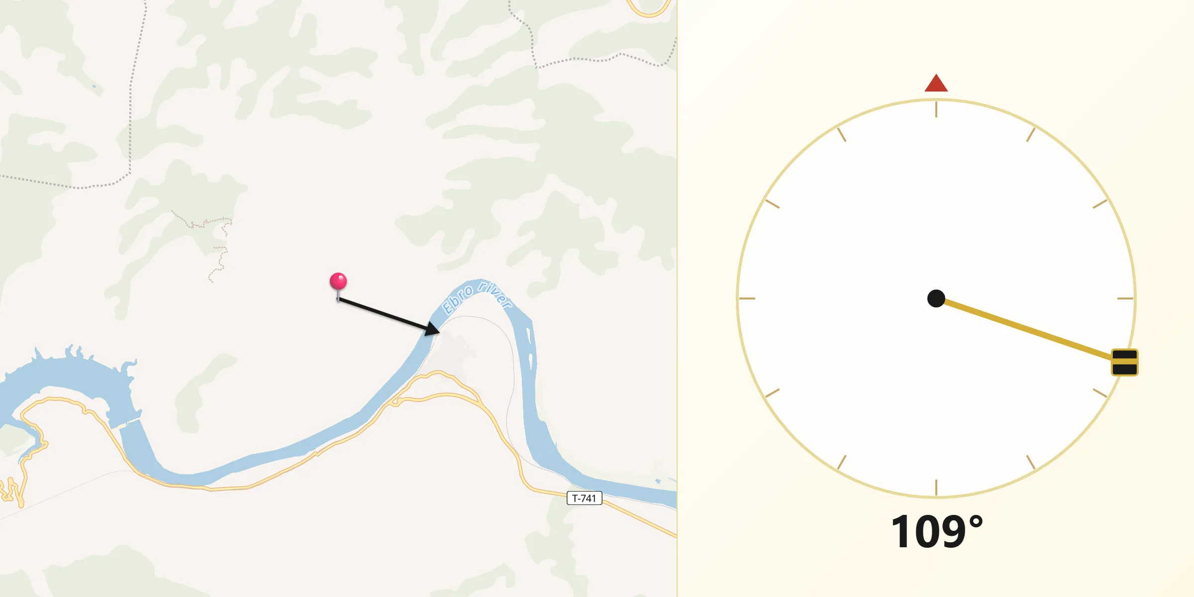 Dirección de la Qibla desde Riba-roja d'Ebre