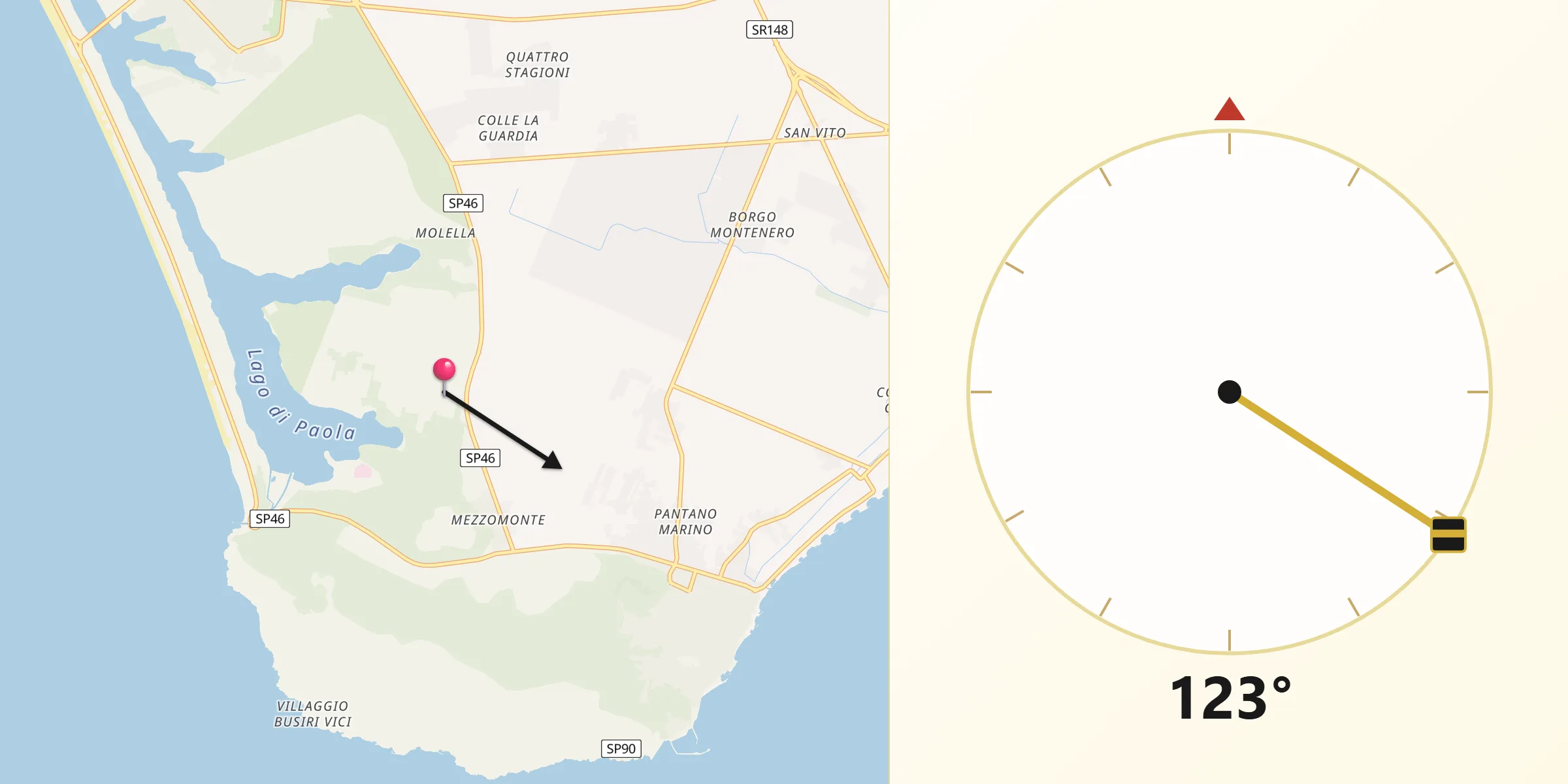 Direzione della Qibla da Molella