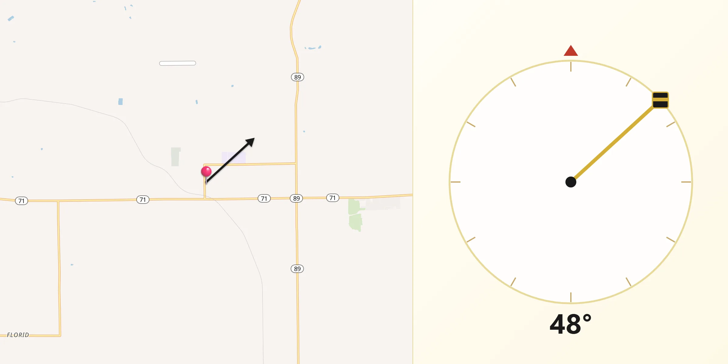 Qibla Direction from Granville