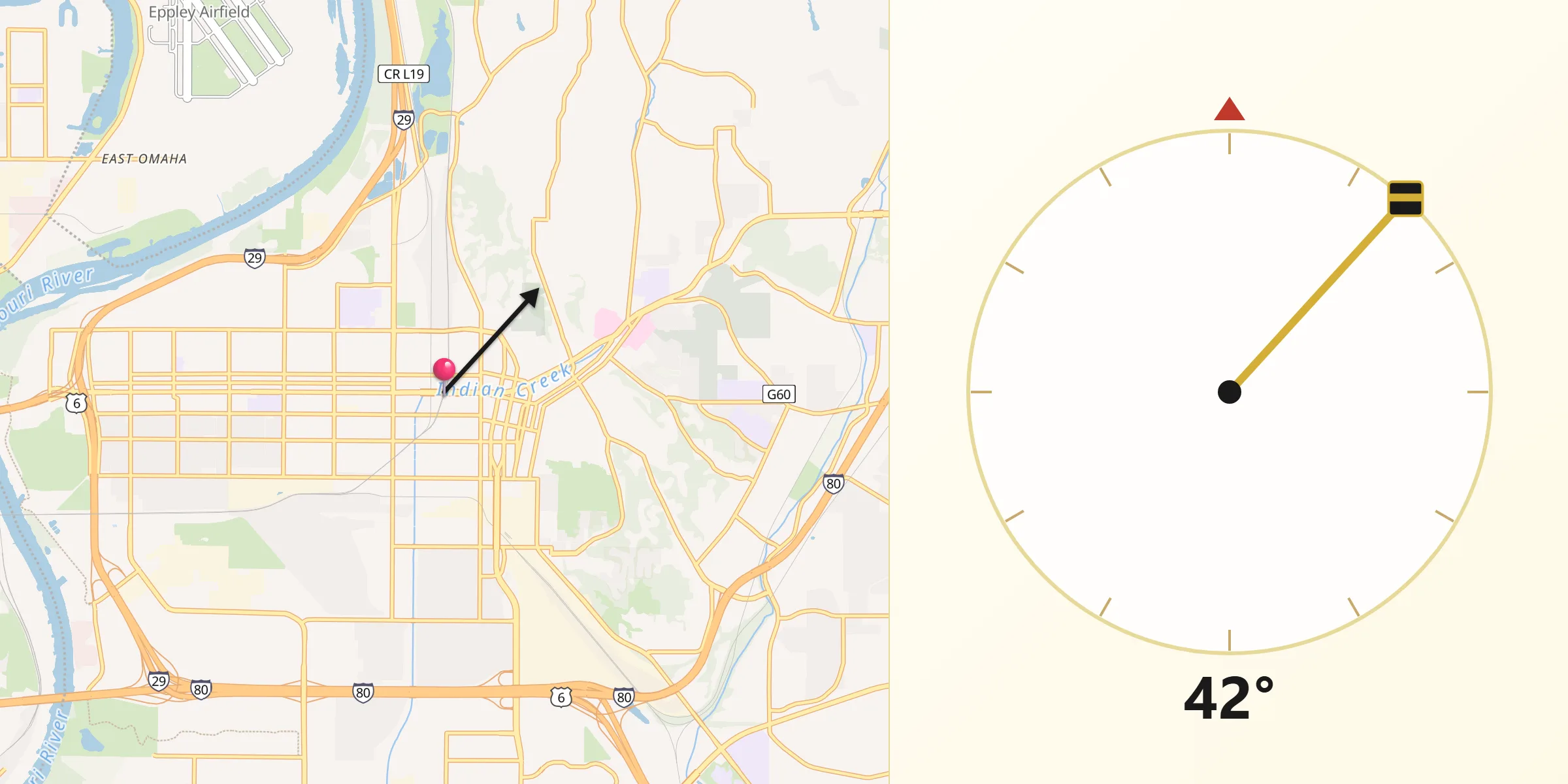 Qibla Direction from Council Bluffs