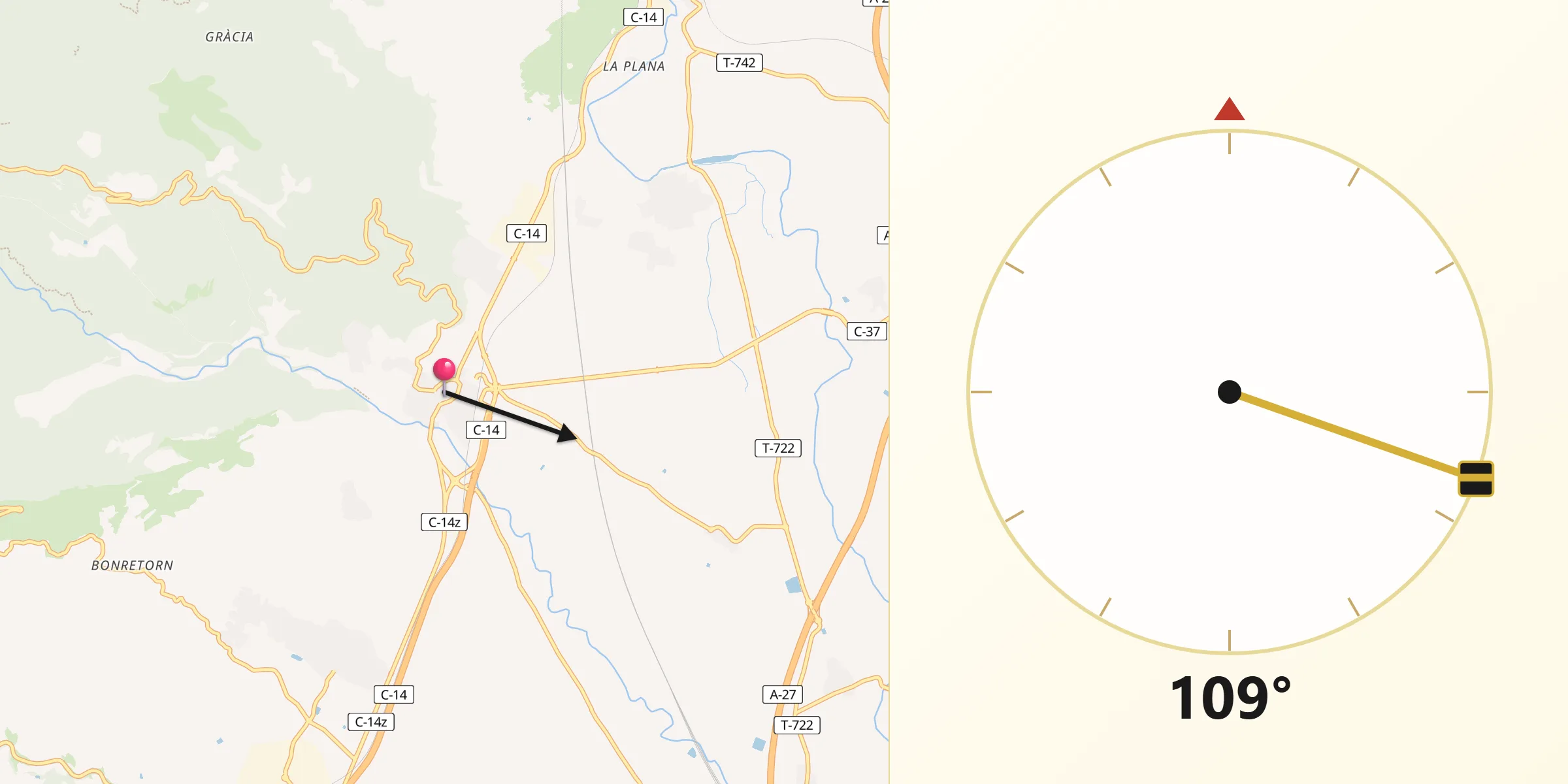 Dirección de la Qibla desde Alcover