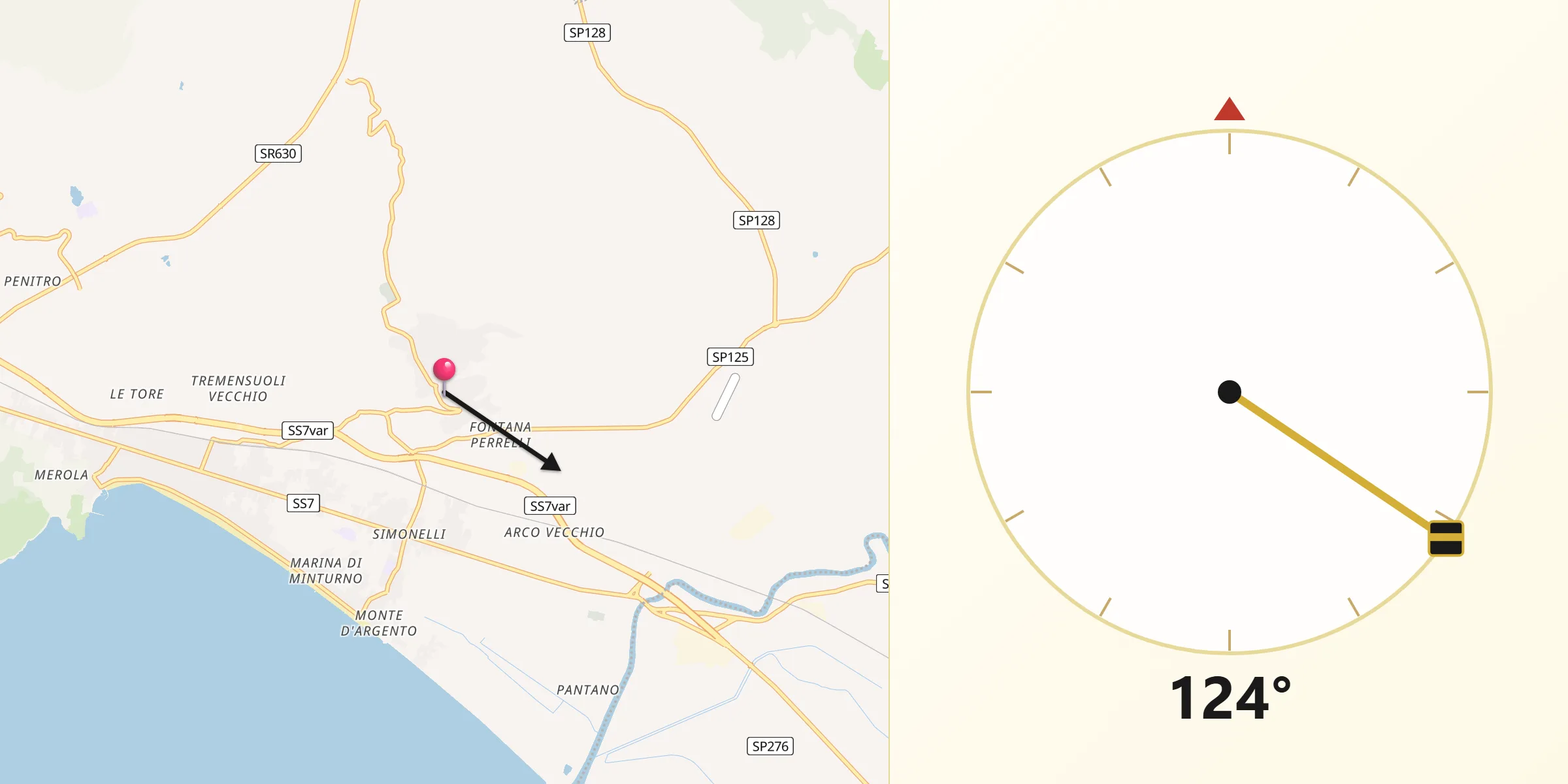Direzione della Qibla da Minturno