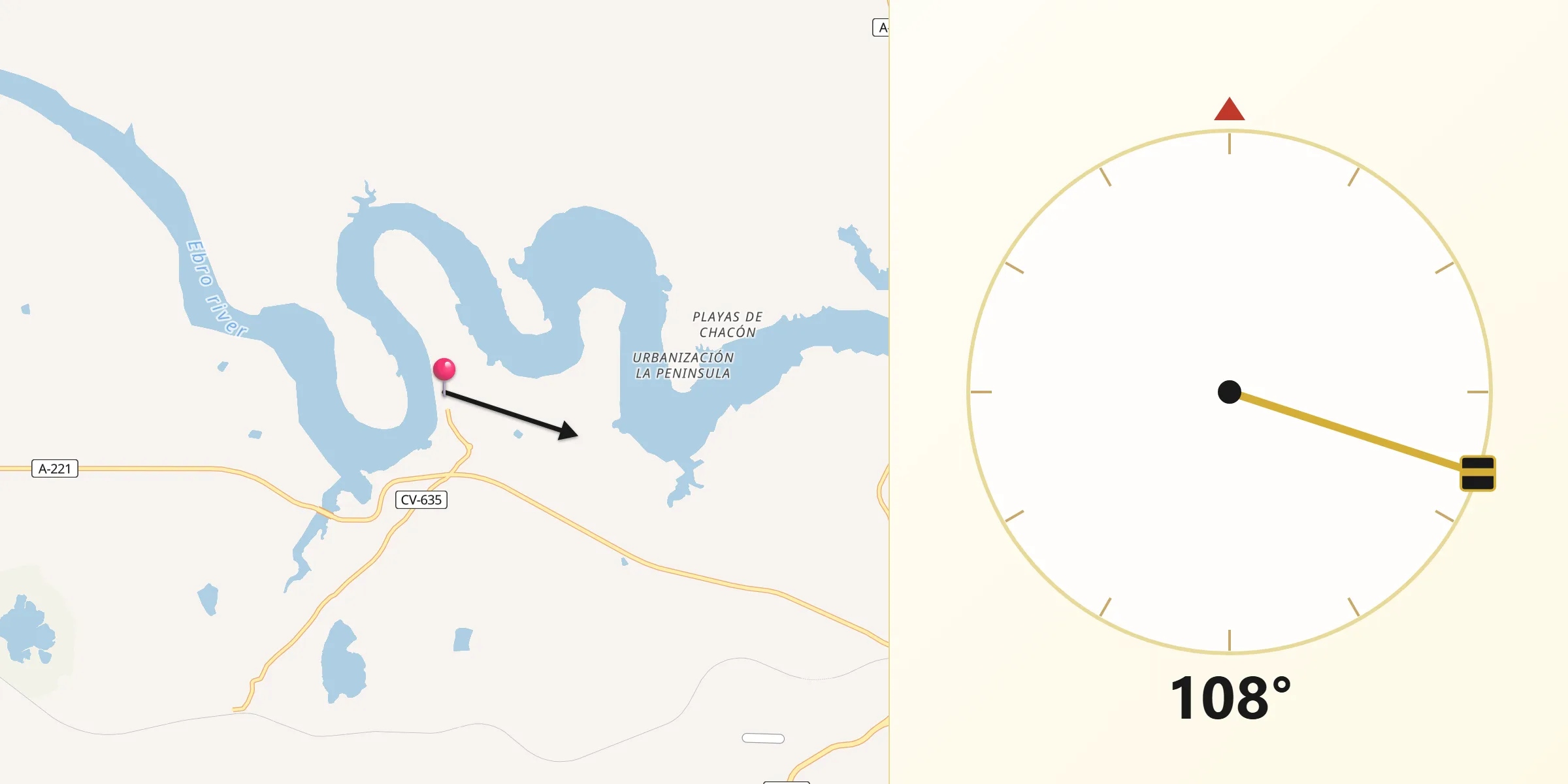 Dirección de la Qibla desde Chiprana