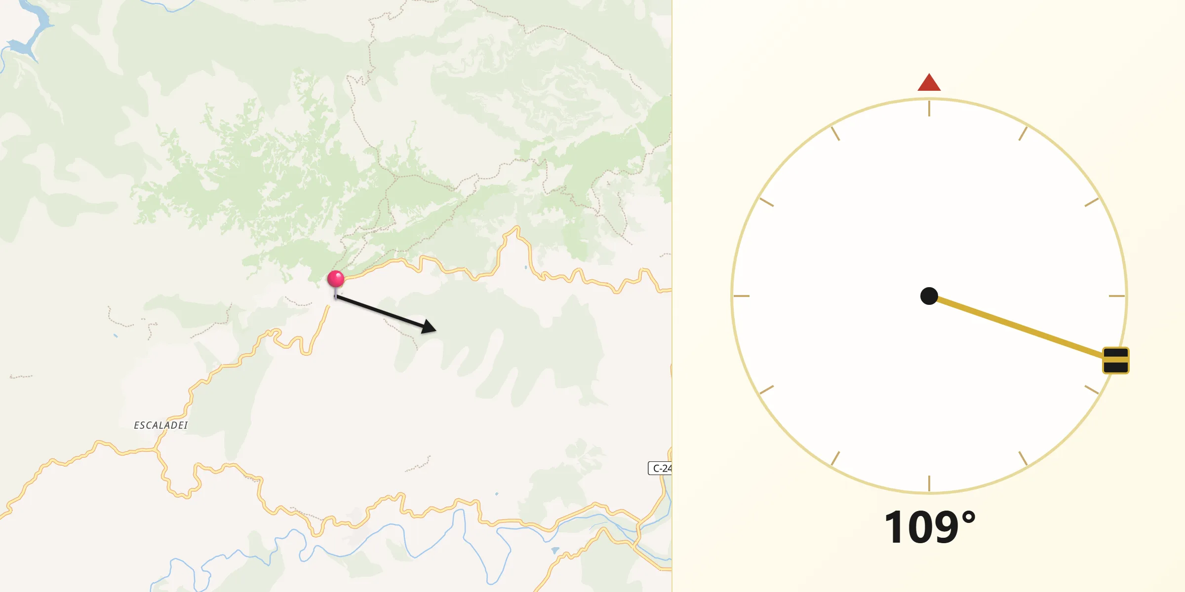 Dirección de la Qibla desde Morera de Montsant