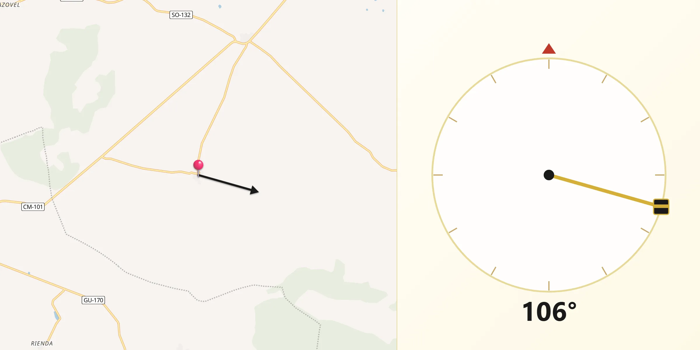 Dirección de la Qibla desde Alpanseque