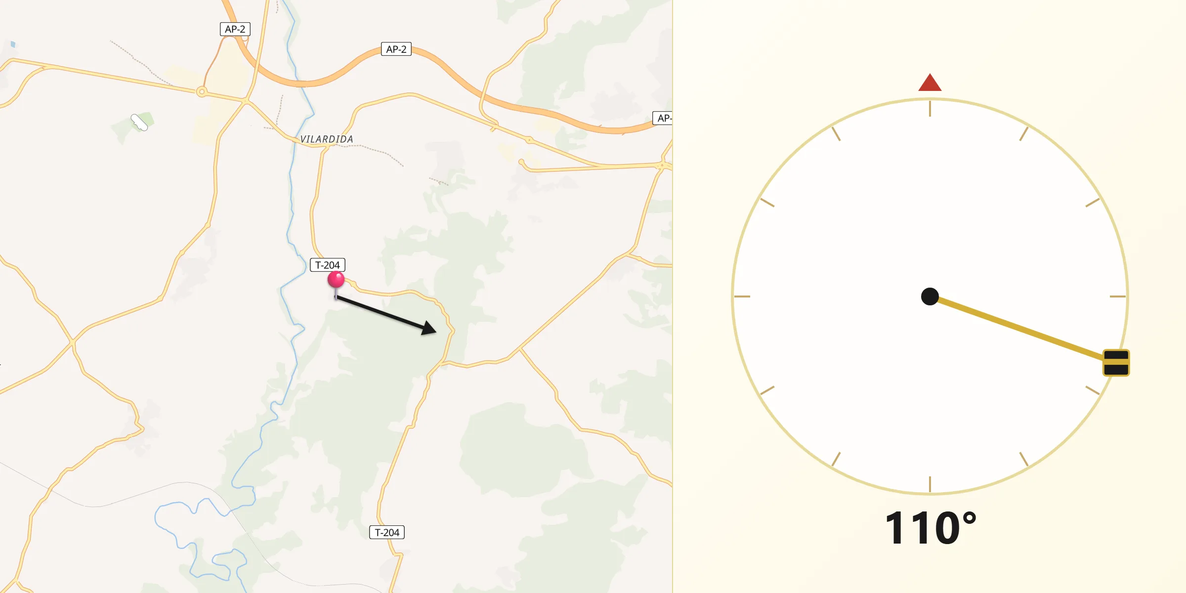 Dirección de la Qibla desde Montferri