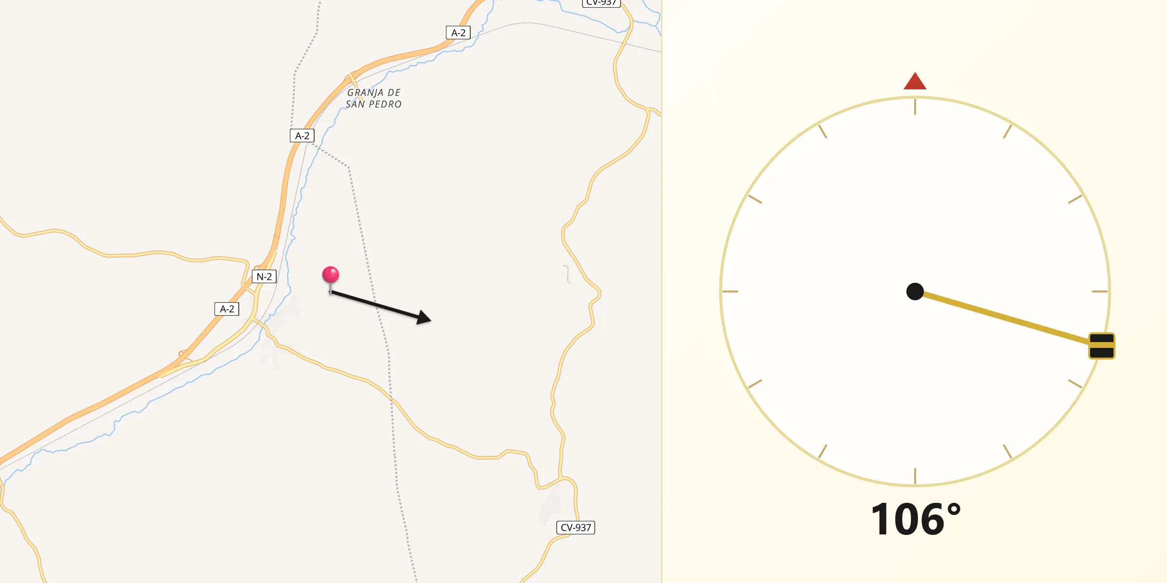 Dirección de la Qibla desde Santa María de Huerta