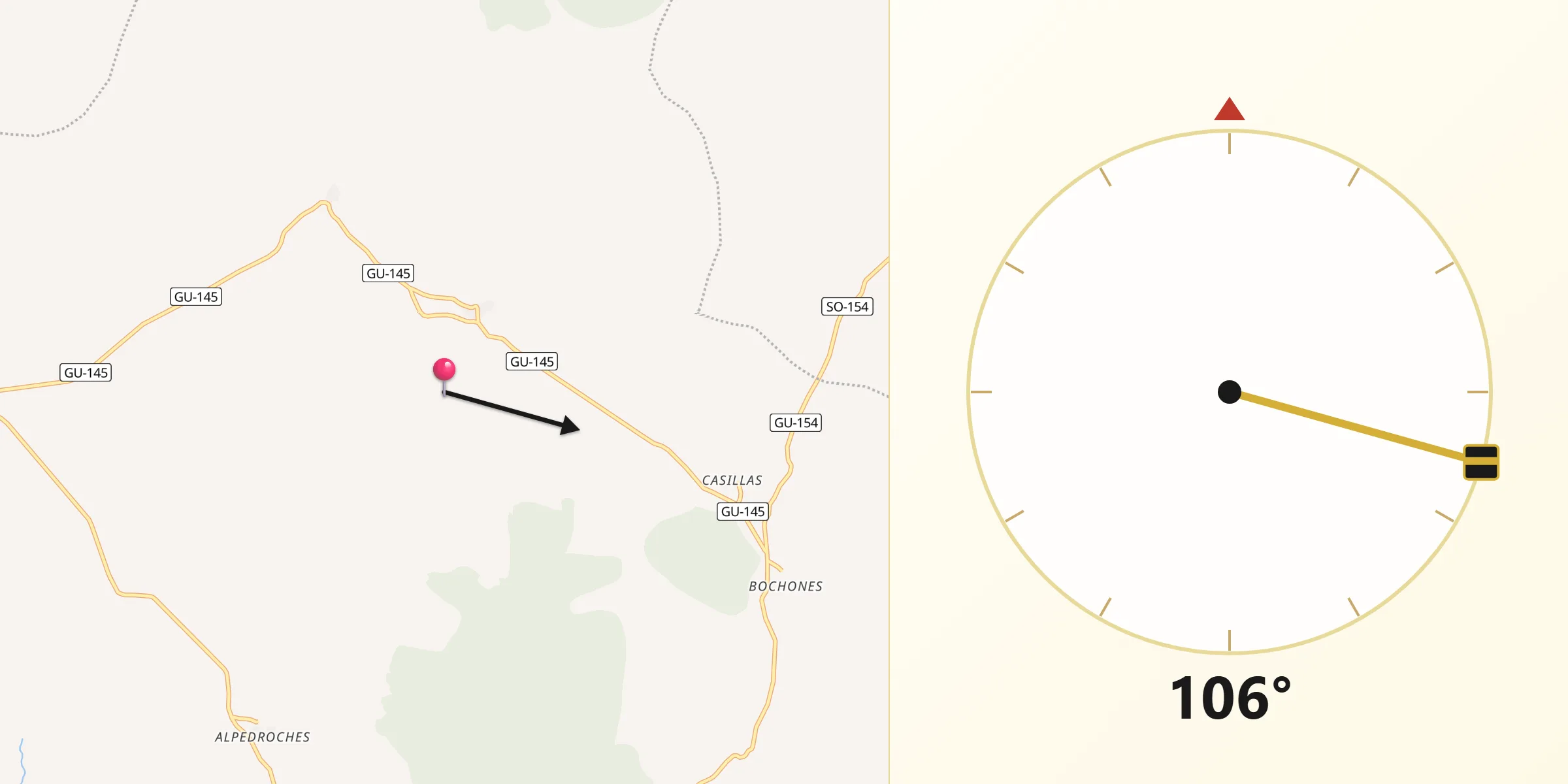Dirección de la Qibla desde Romanillos de Atienza