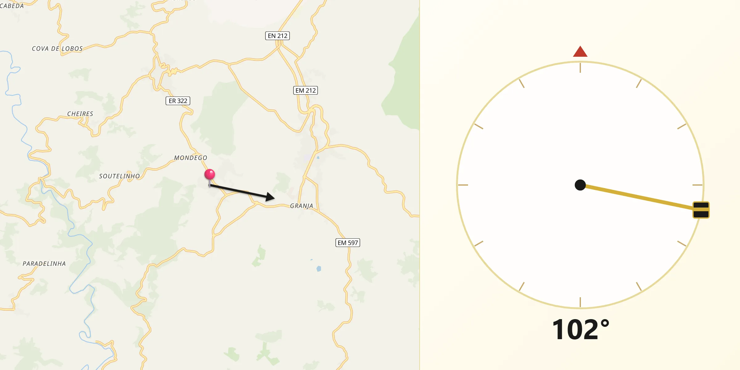 Direção da Qibla a partir de Favaios