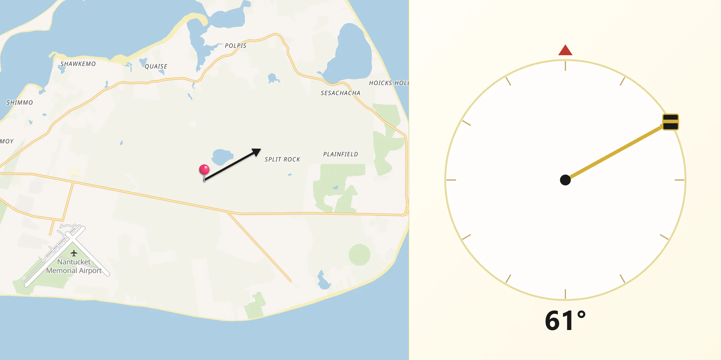 Qibla Direction from Nantucket County