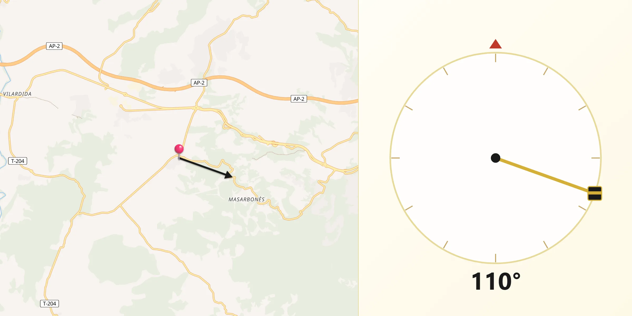 Dirección de la Qibla desde Masllorenç