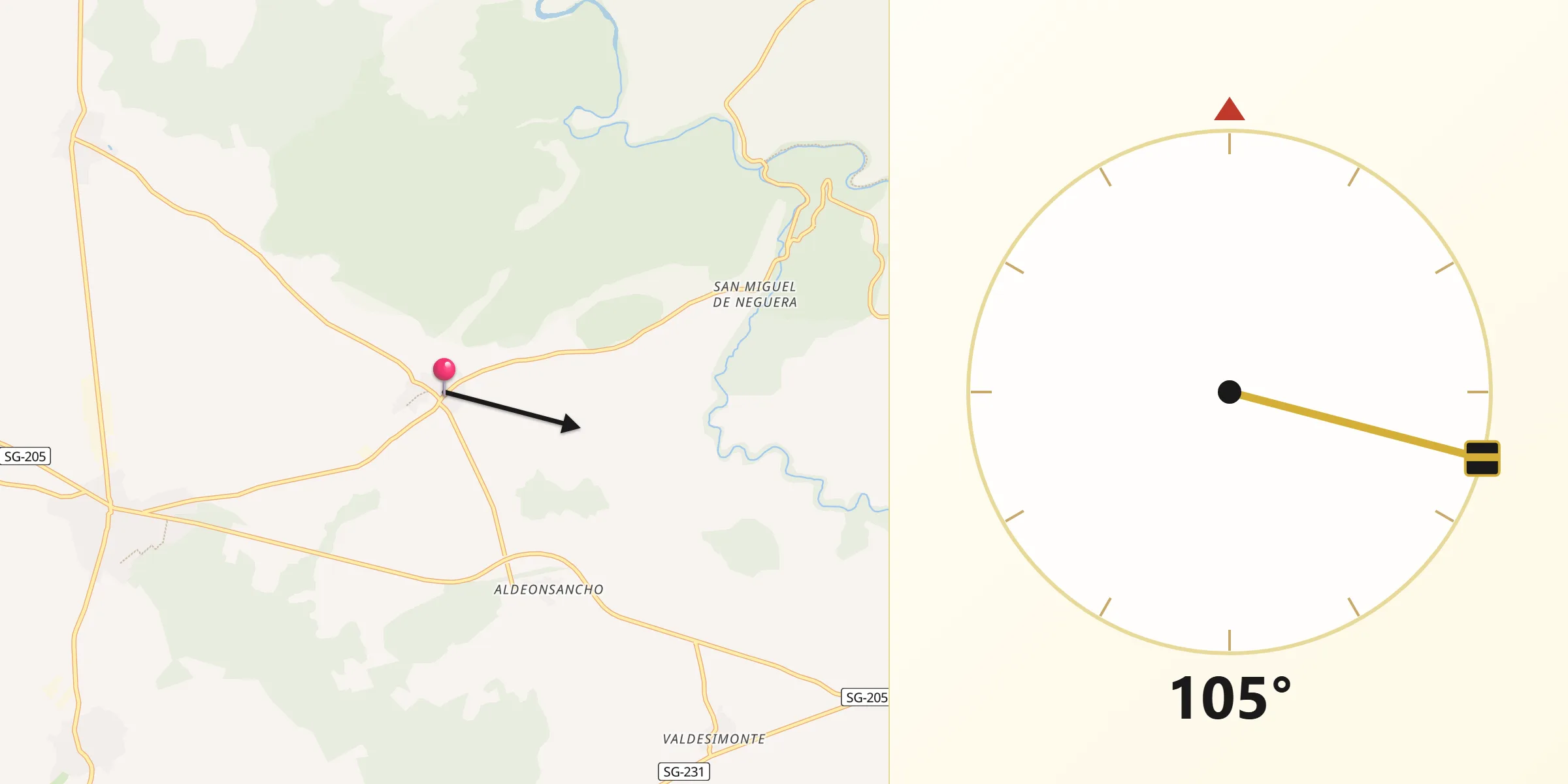 Dirección de la Qibla desde Sebúlcor