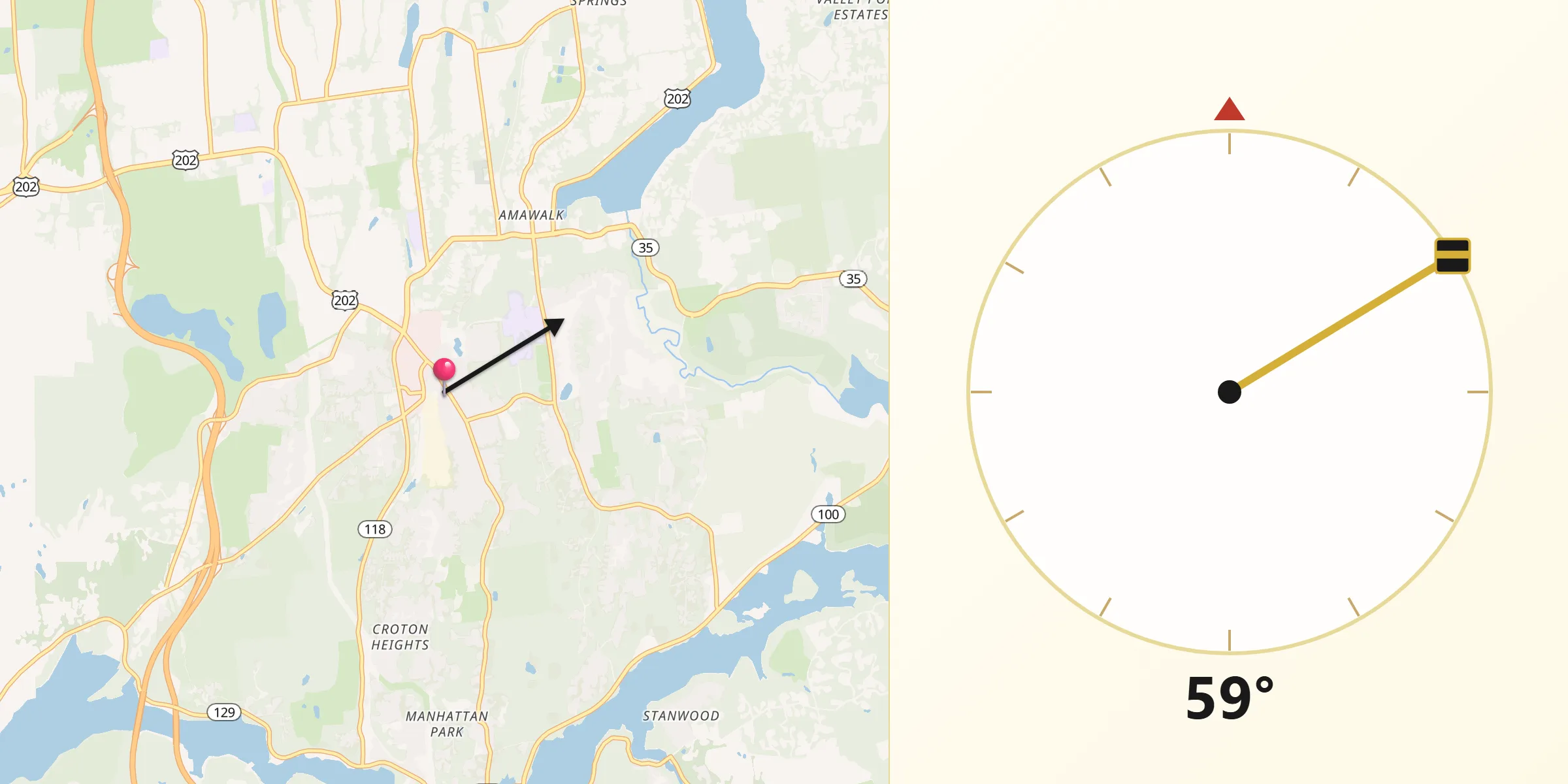 Qibla Direction from Yorktown Heights