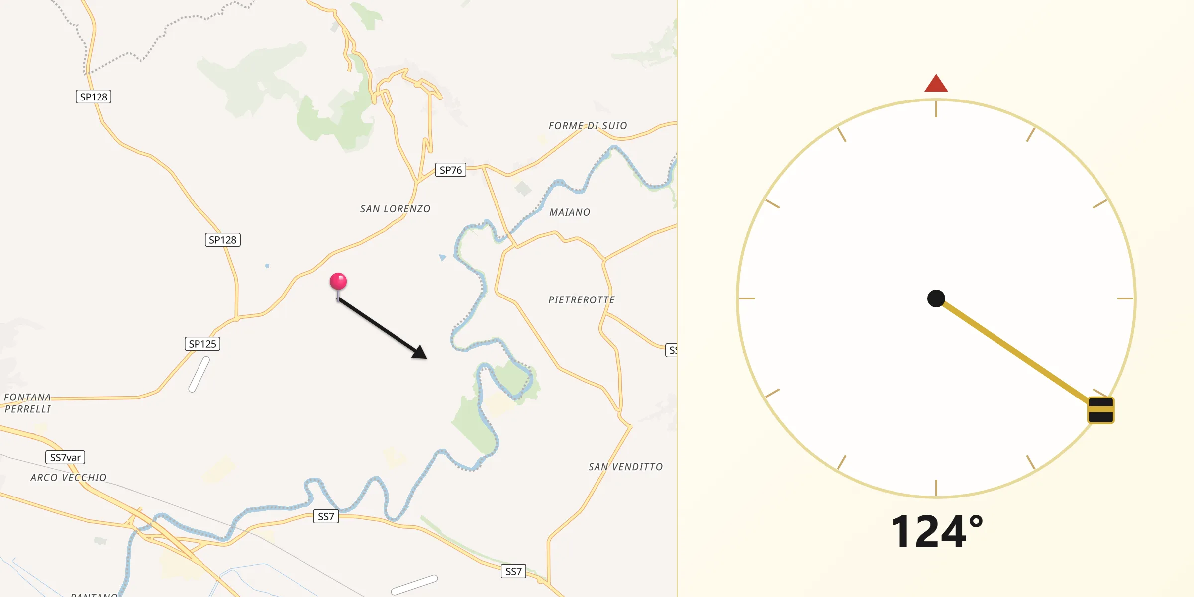 Direzione della Qibla da Grunuovo-Campomaggiore San Luca