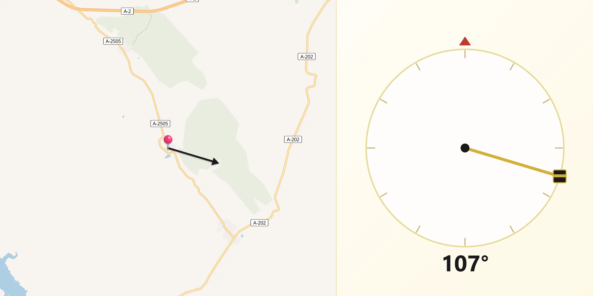 Dirección de la Qibla desde La Vilueña