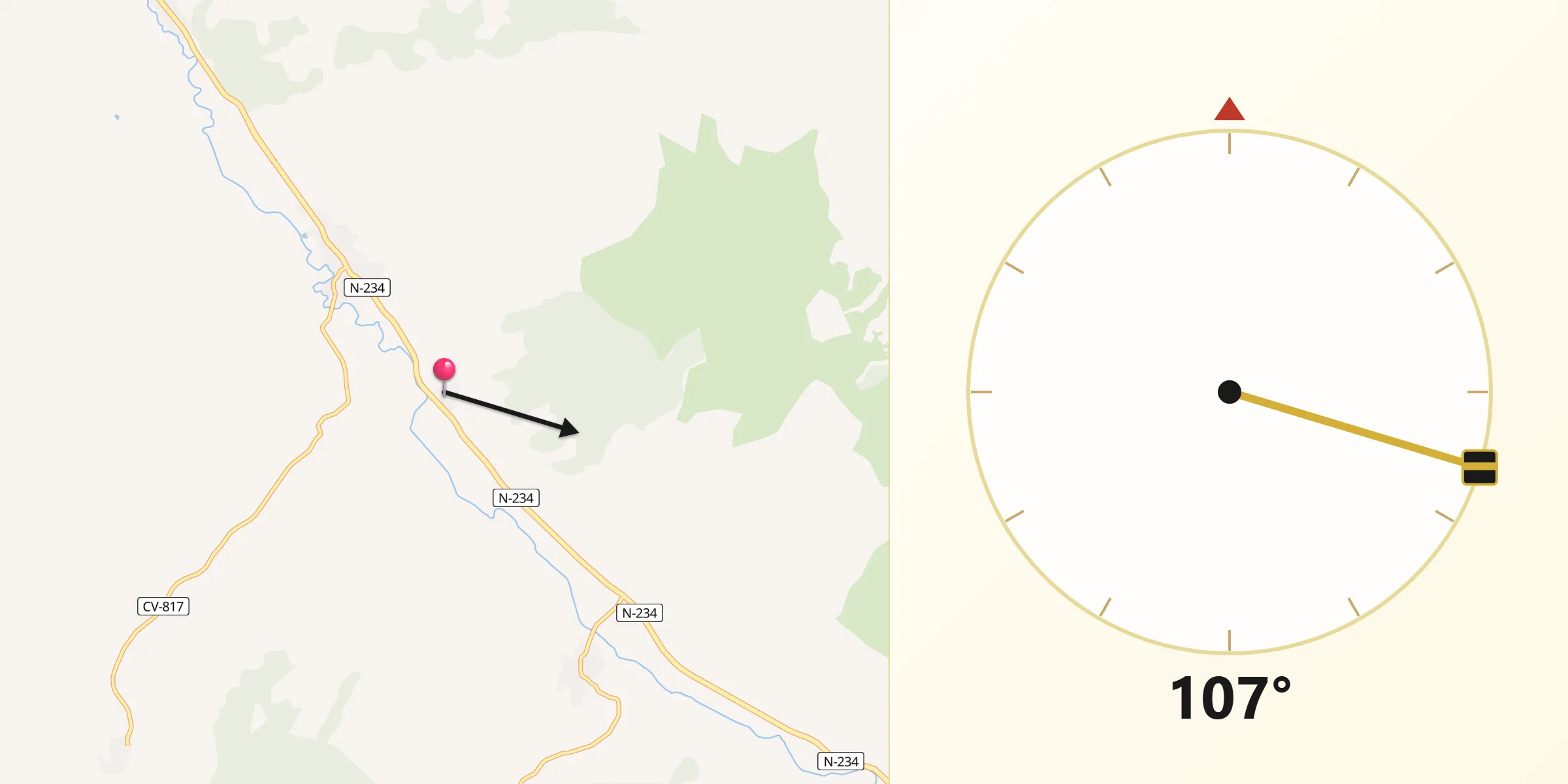 Dirección de la Qibla desde Velilla de Jiloca