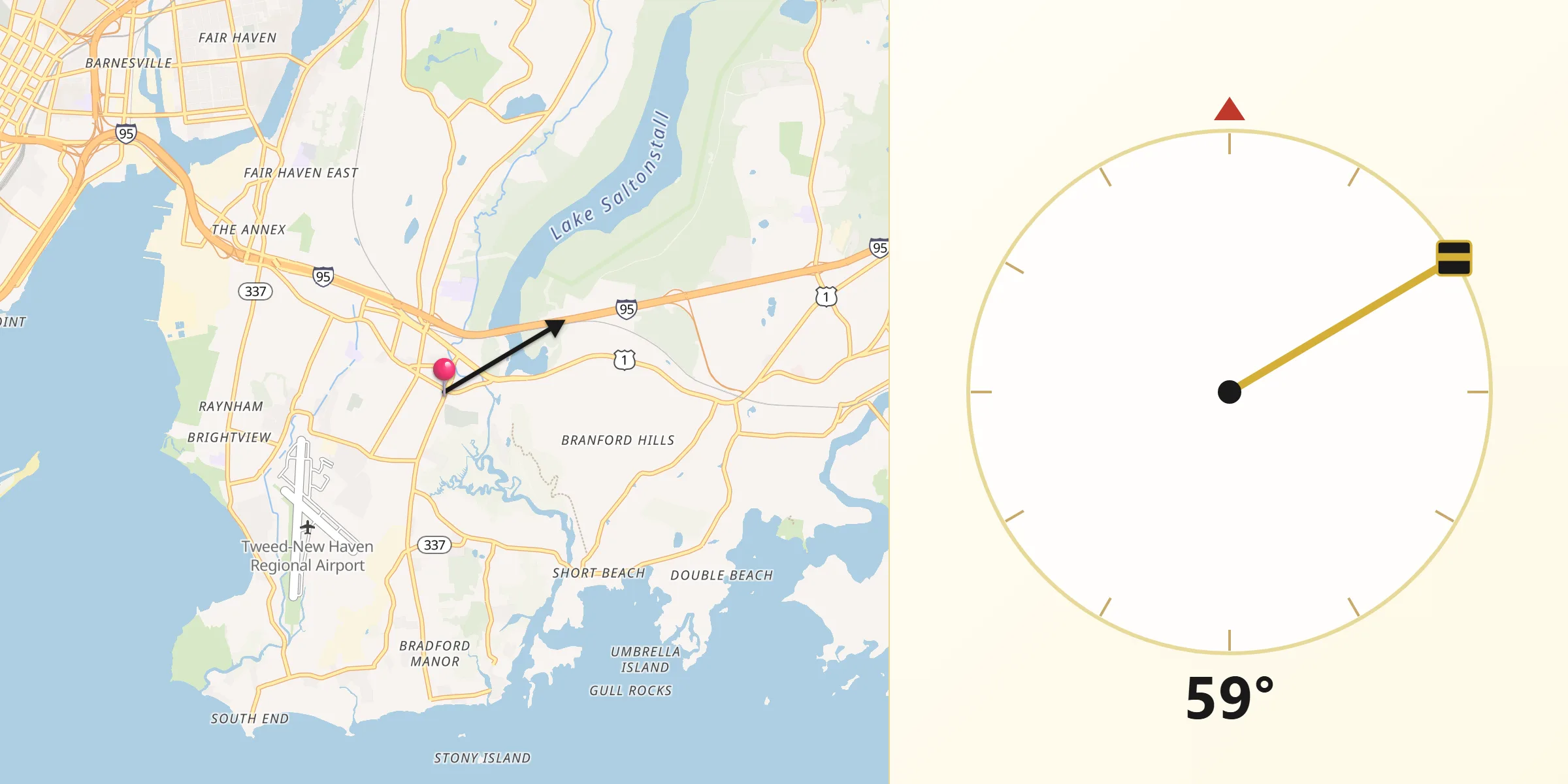 Qibla Direction from East Haven