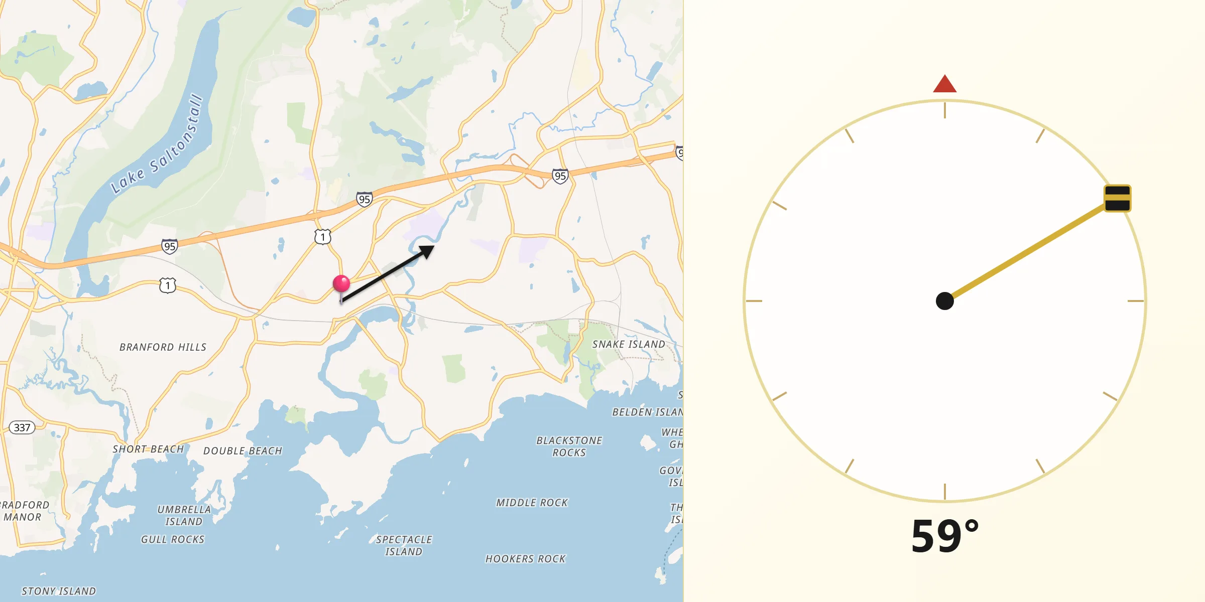 Qibla Direction from Branford Center