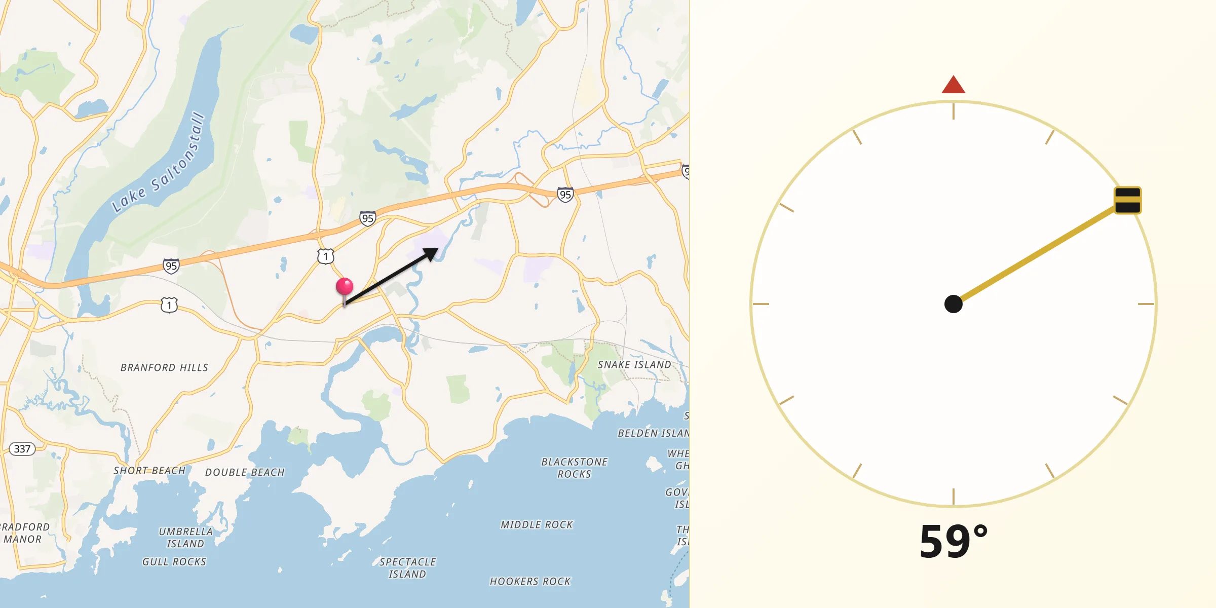 Qibla Direction from Branford