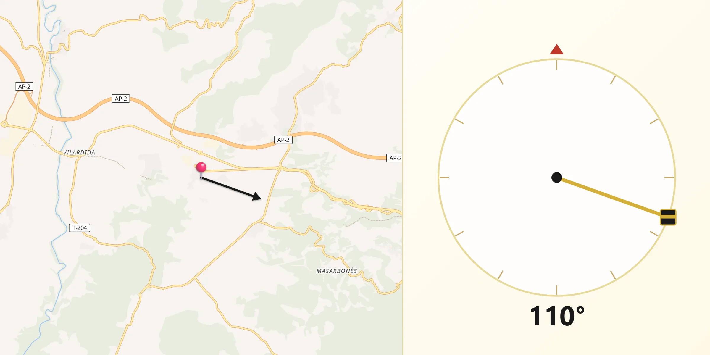 Dirección de la Qibla desde Rodonyà