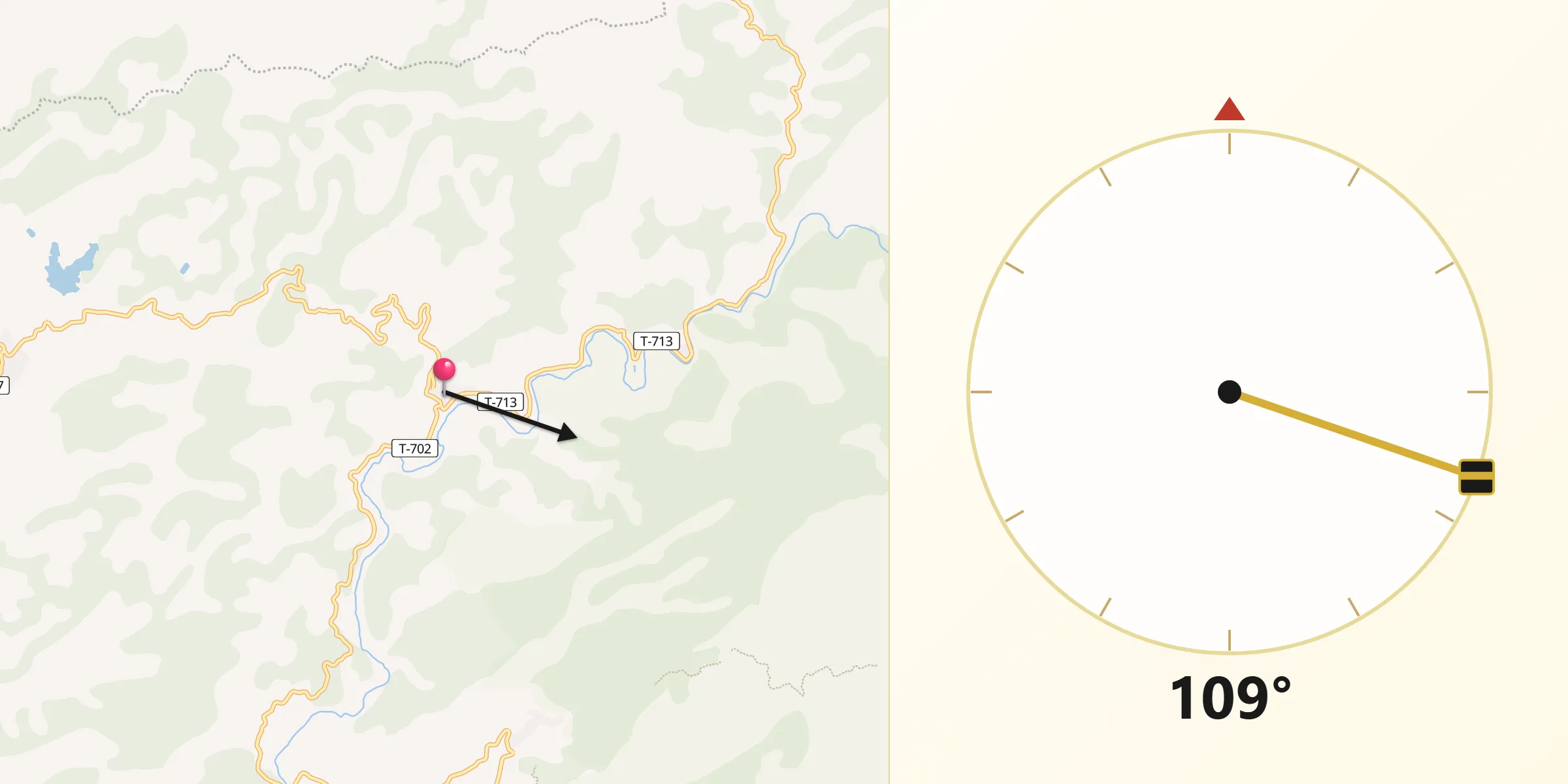 Dirección de la Qibla desde Bisbal de Falset