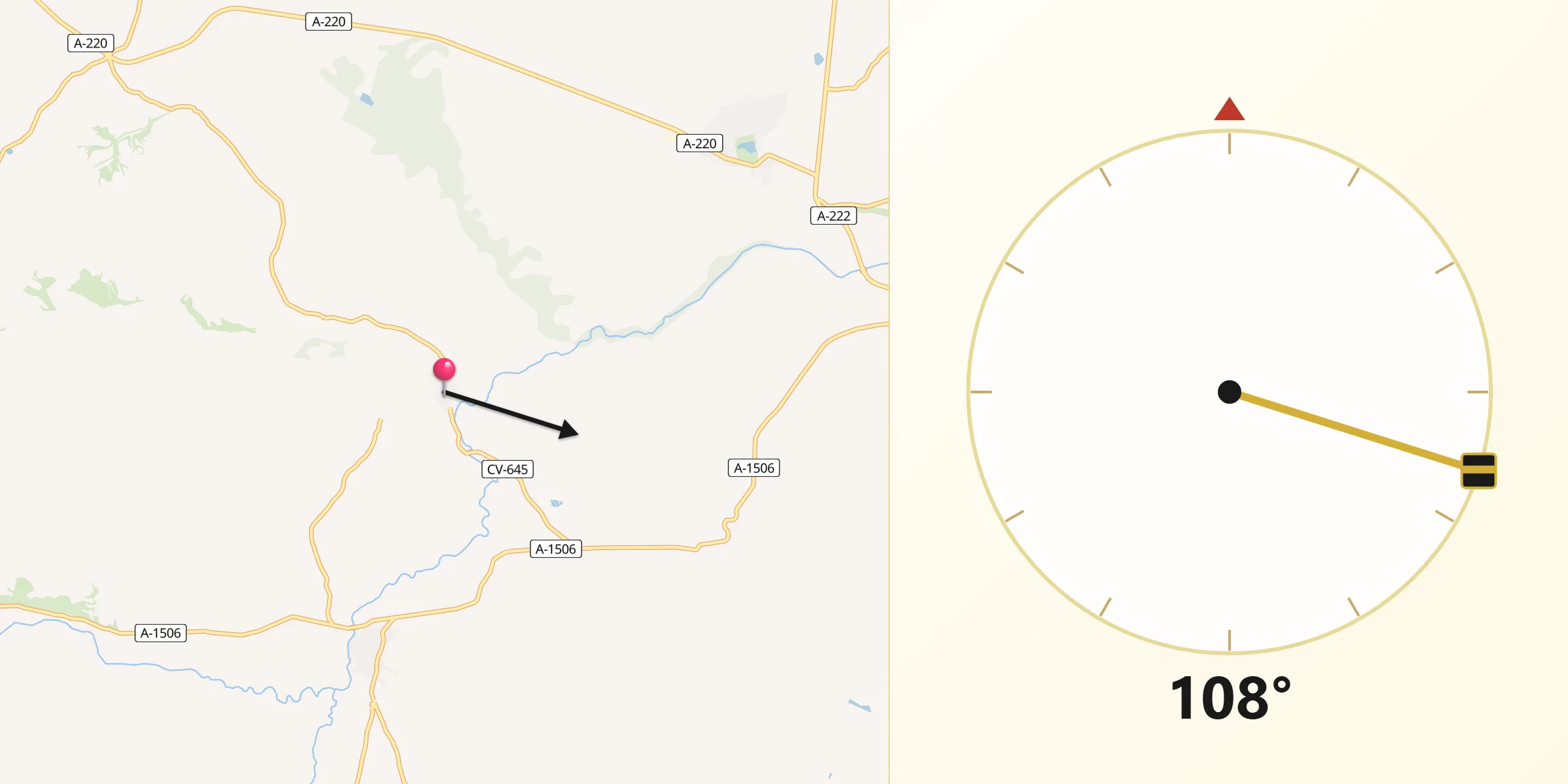 Dirección de la Qibla desde Almonacid de la Cuba