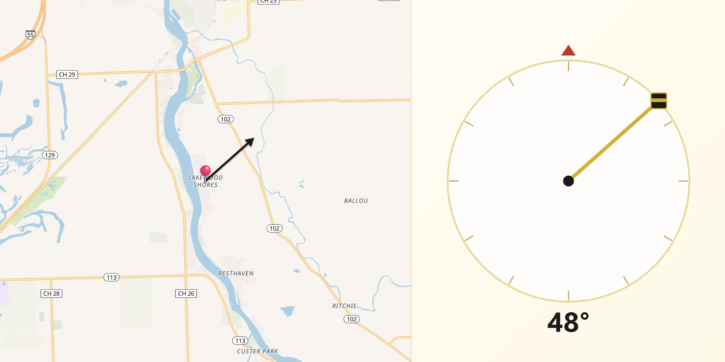 Qibla Direction from Lakewood Shores