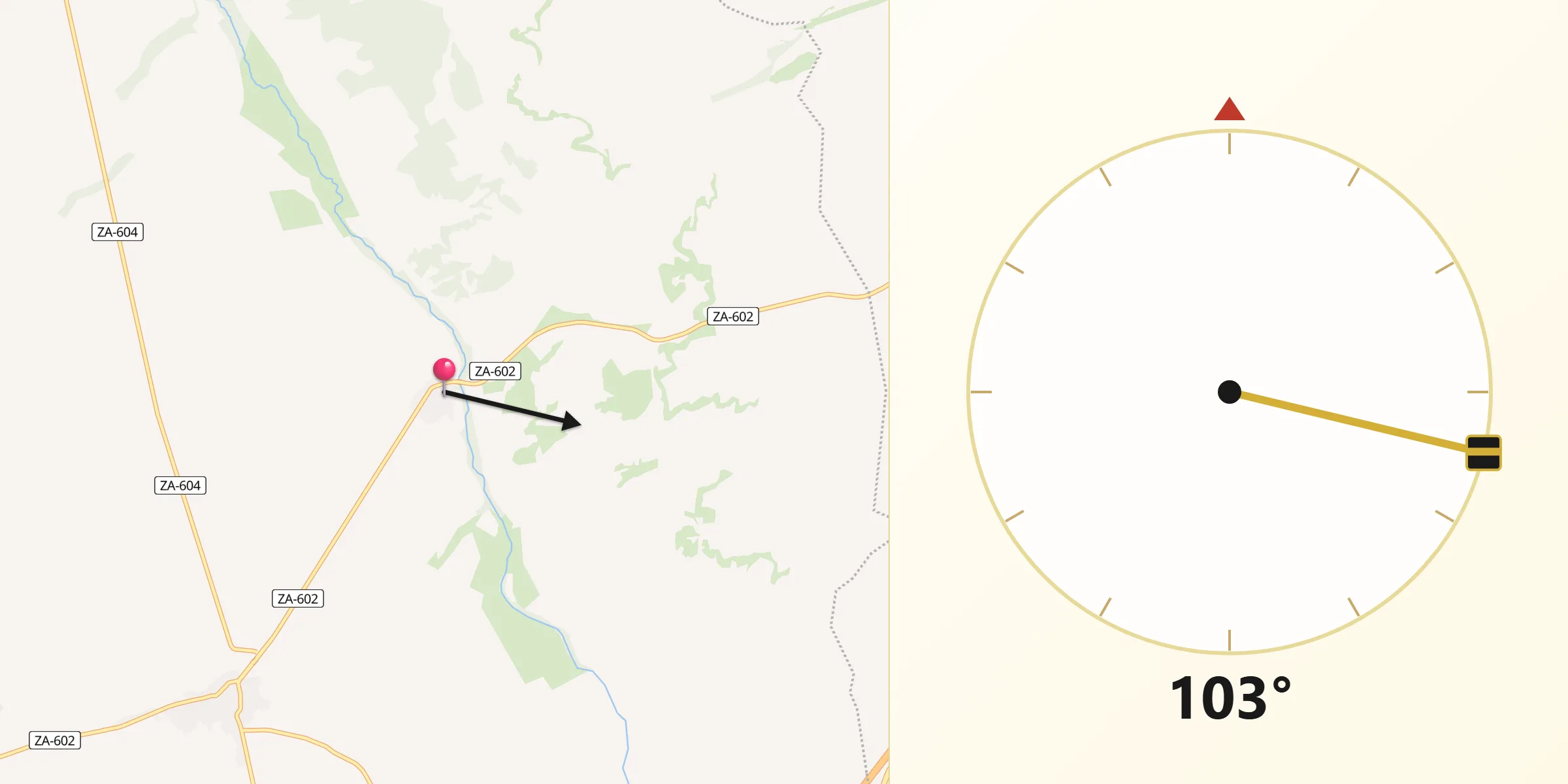 Dirección de la Qibla desde Vadillo de la Guareña