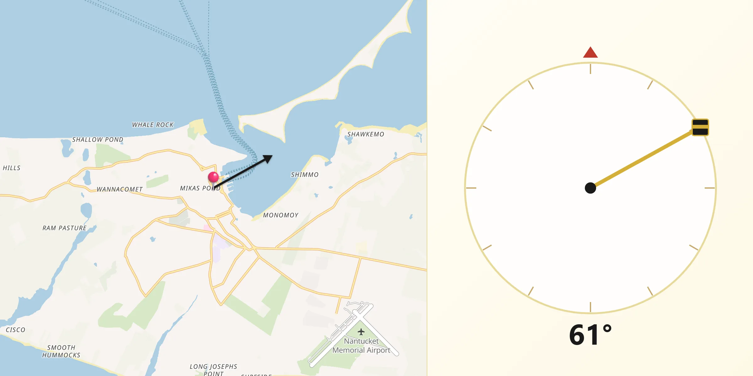 Qibla Direction from Nantucket