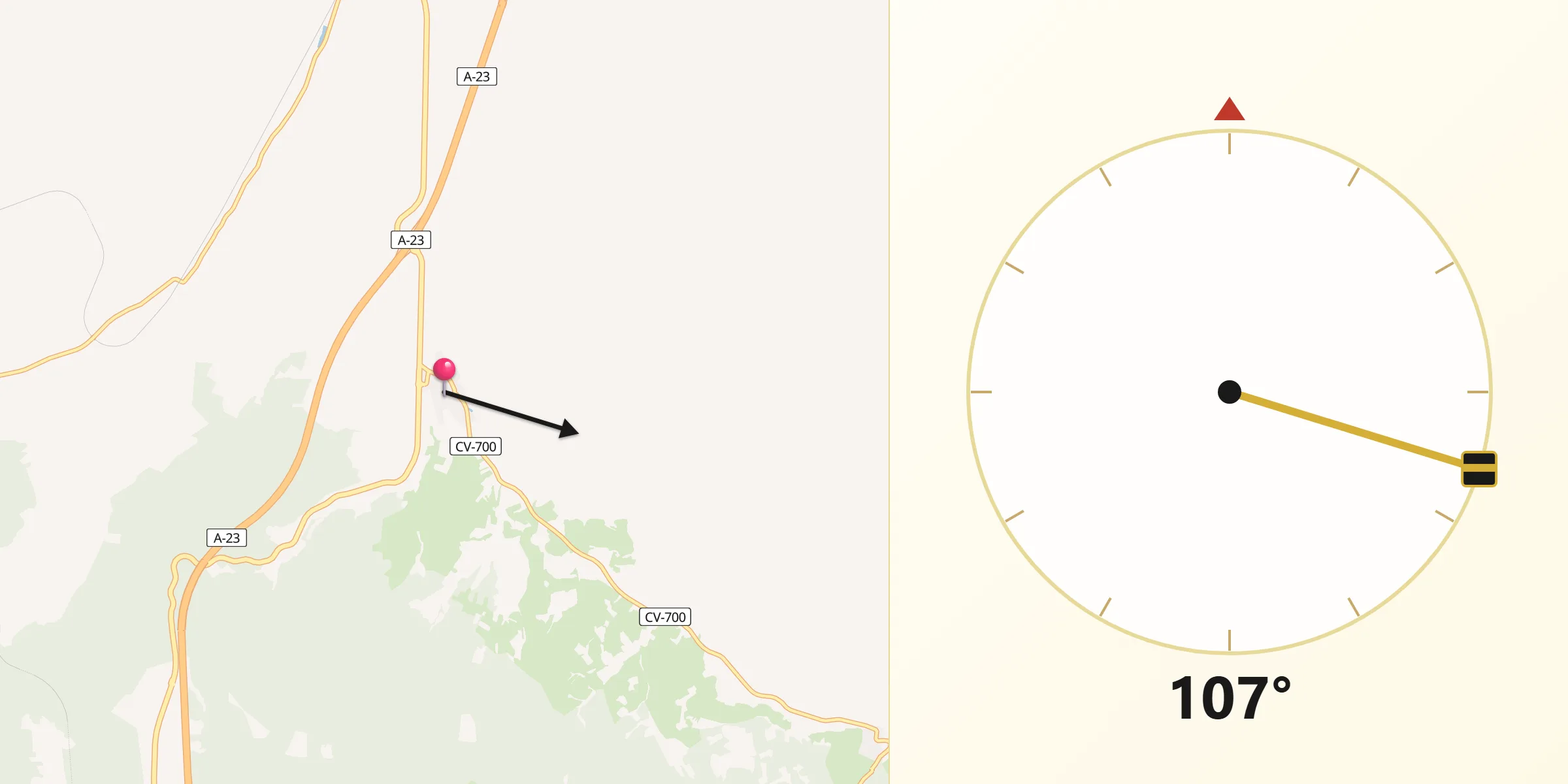 Dirección de la Qibla desde Paniza