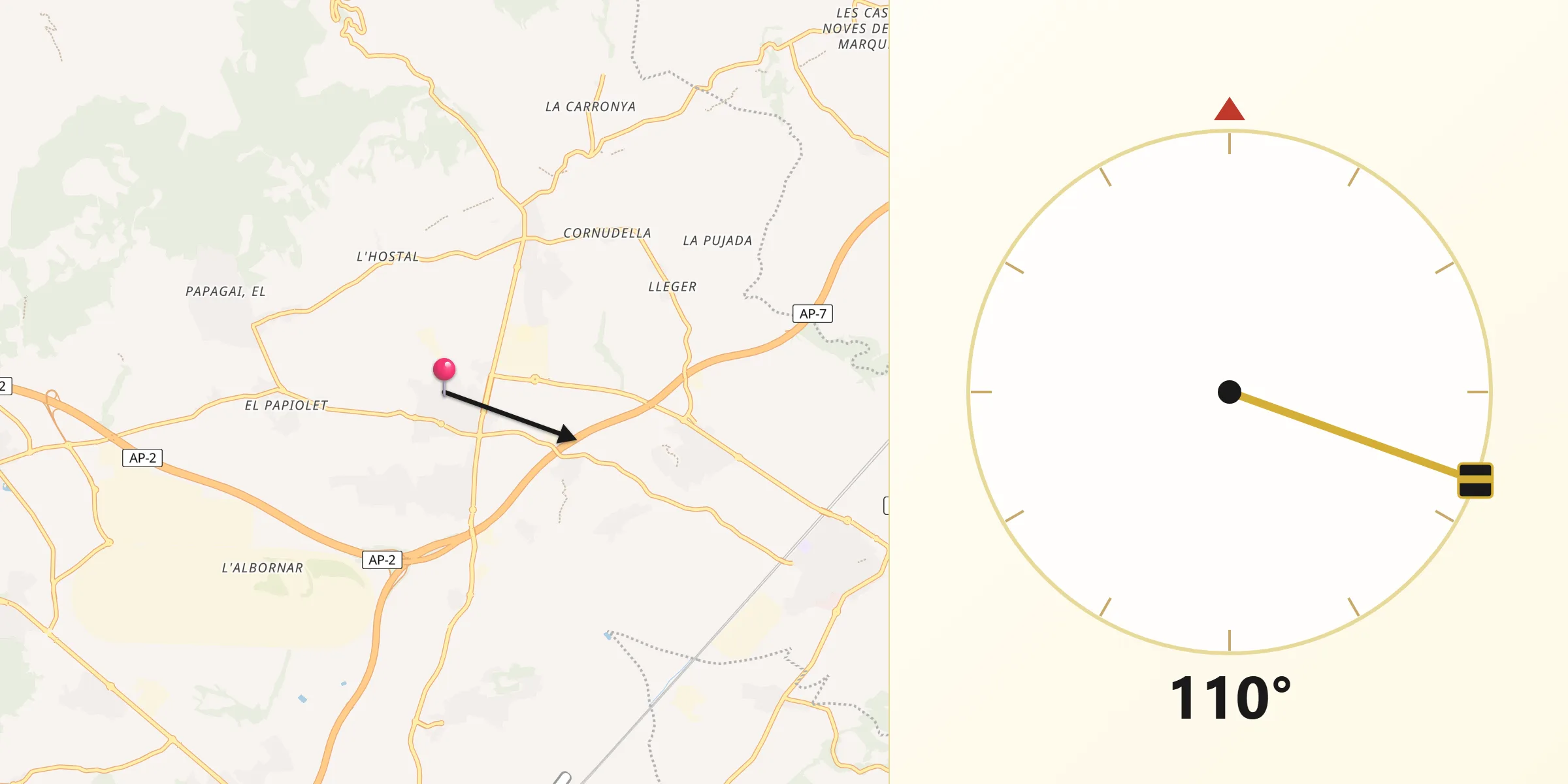 Dirección de la Qibla desde Llorenç del Penedès