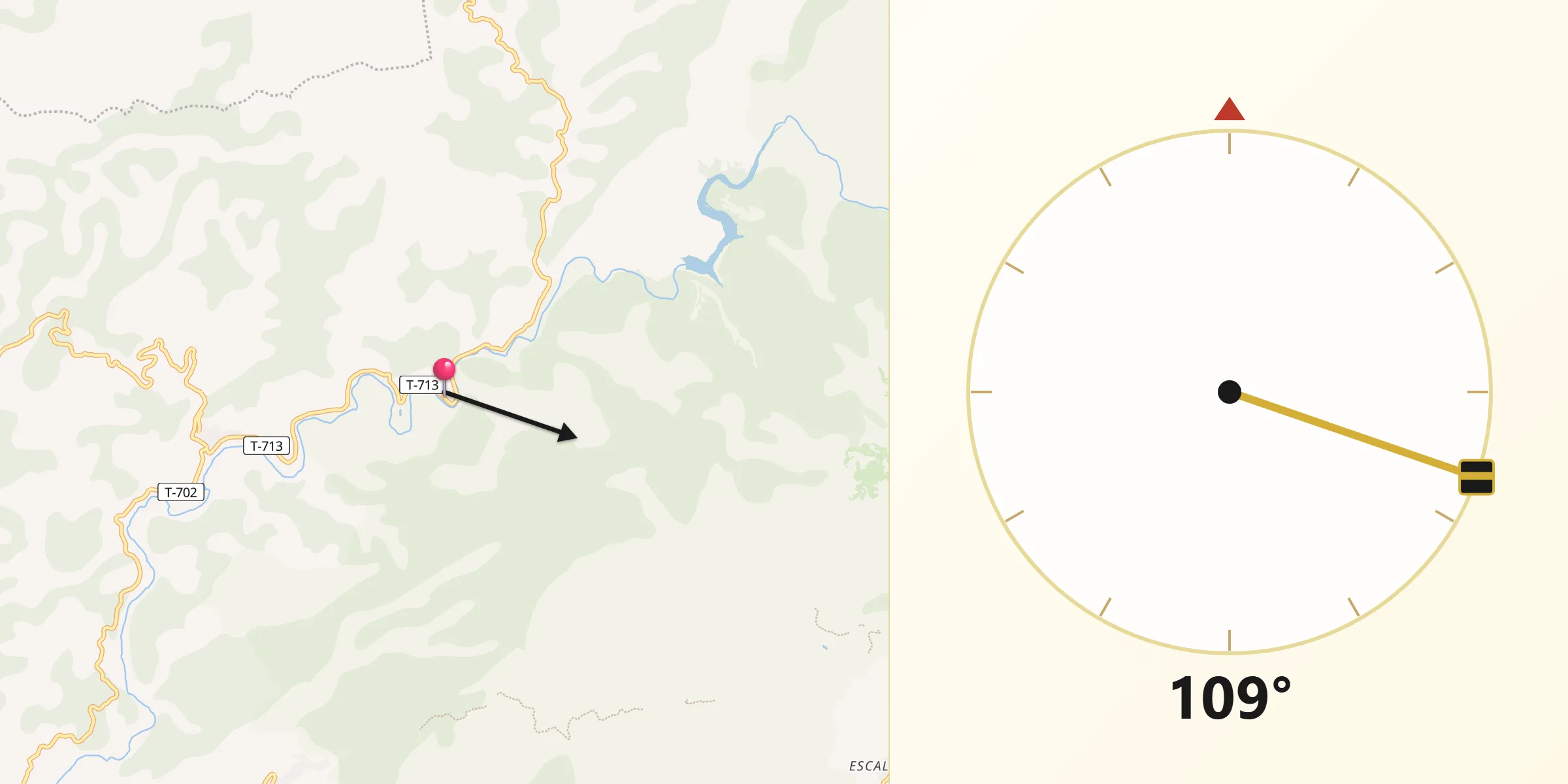 Dirección de la Qibla desde Margalef