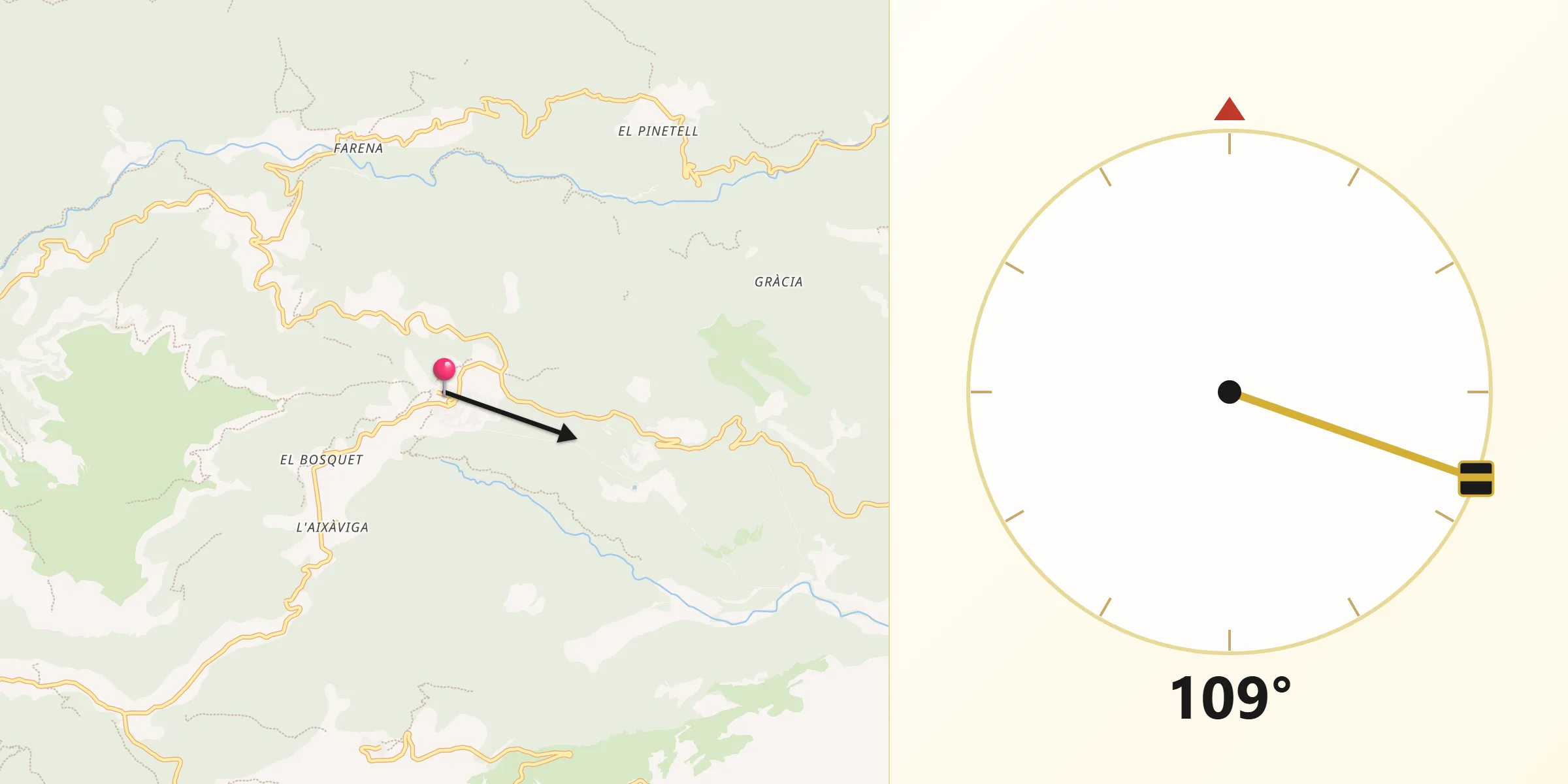 Dirección de la Qibla desde Mont-ral