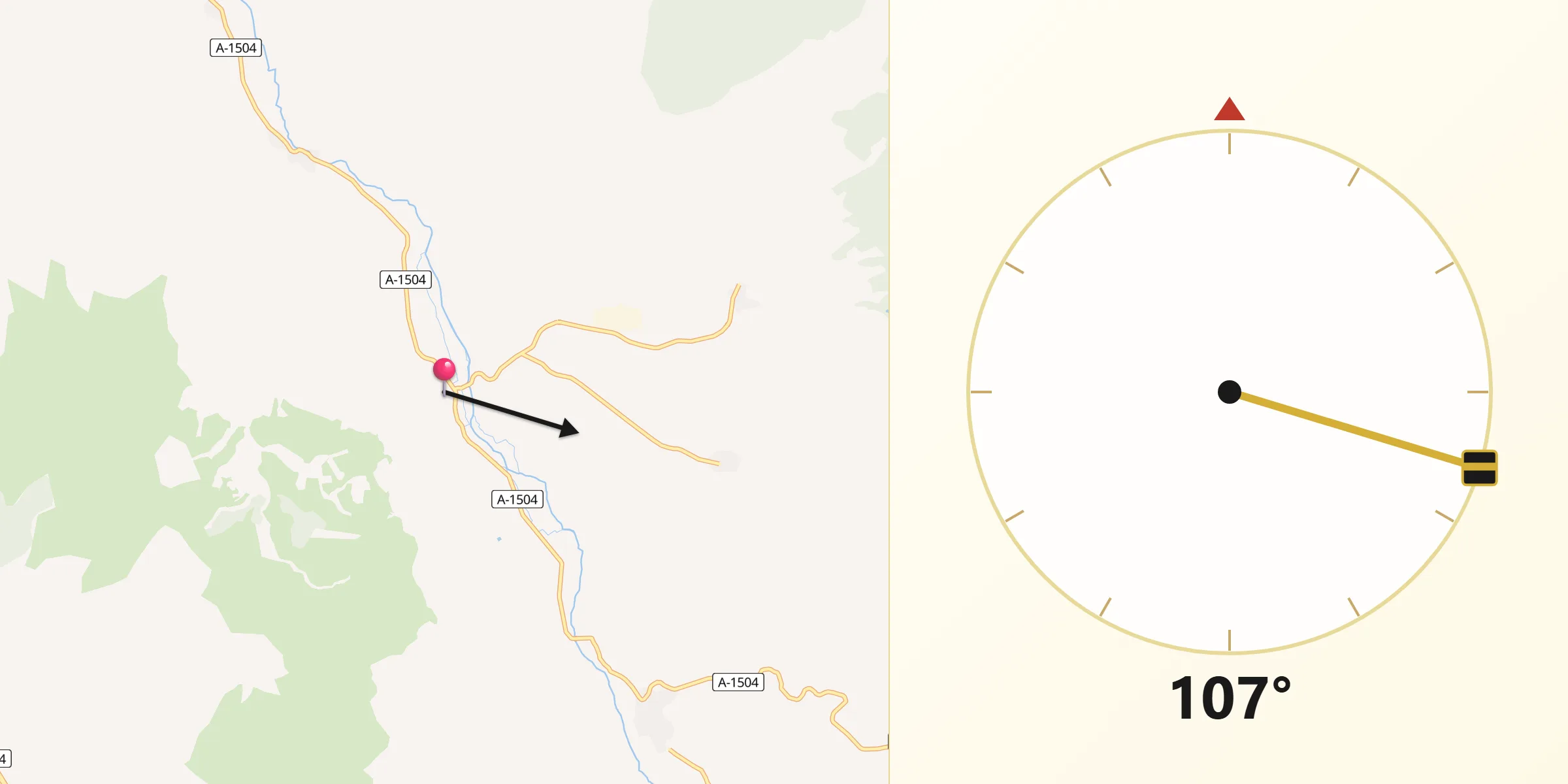 Dirección de la Qibla desde Mara