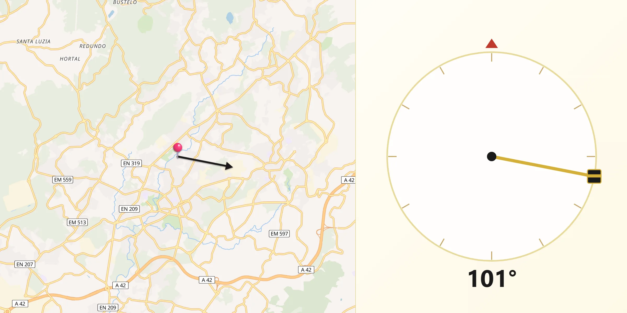 Direção da Qibla a partir de Paços de Ferreira