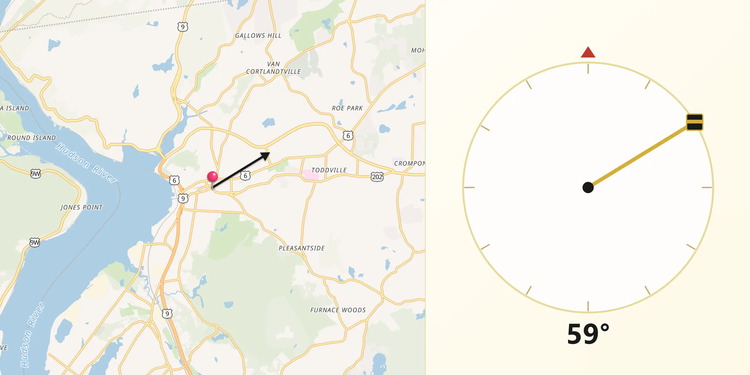 Qibla Direction from Peekskill