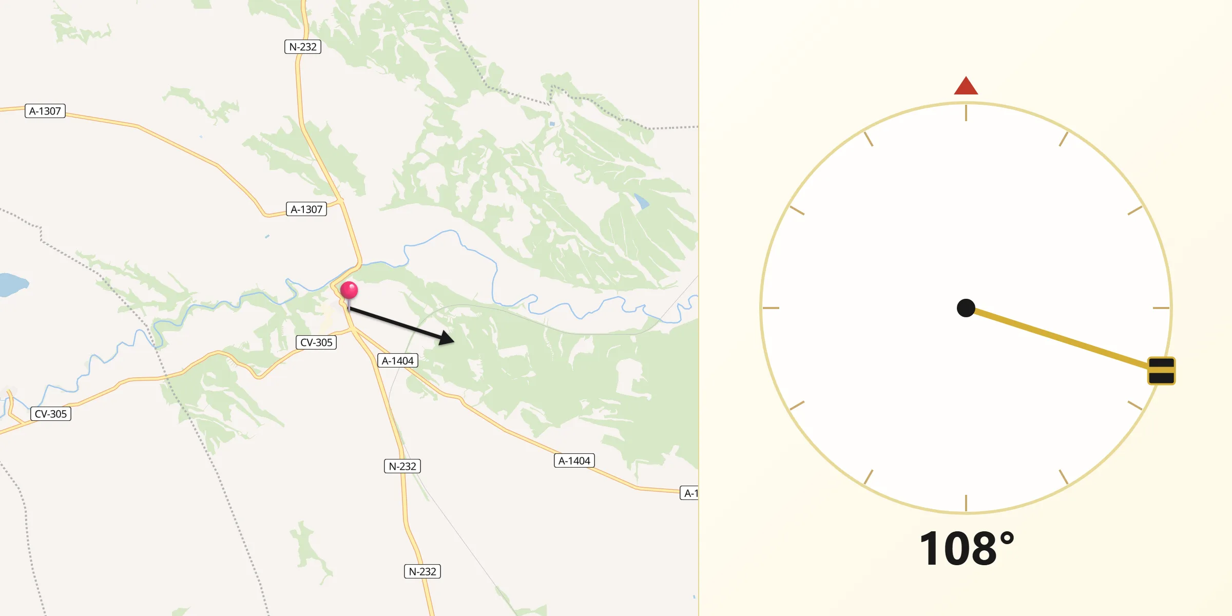 Dirección de la Qibla desde Azaila