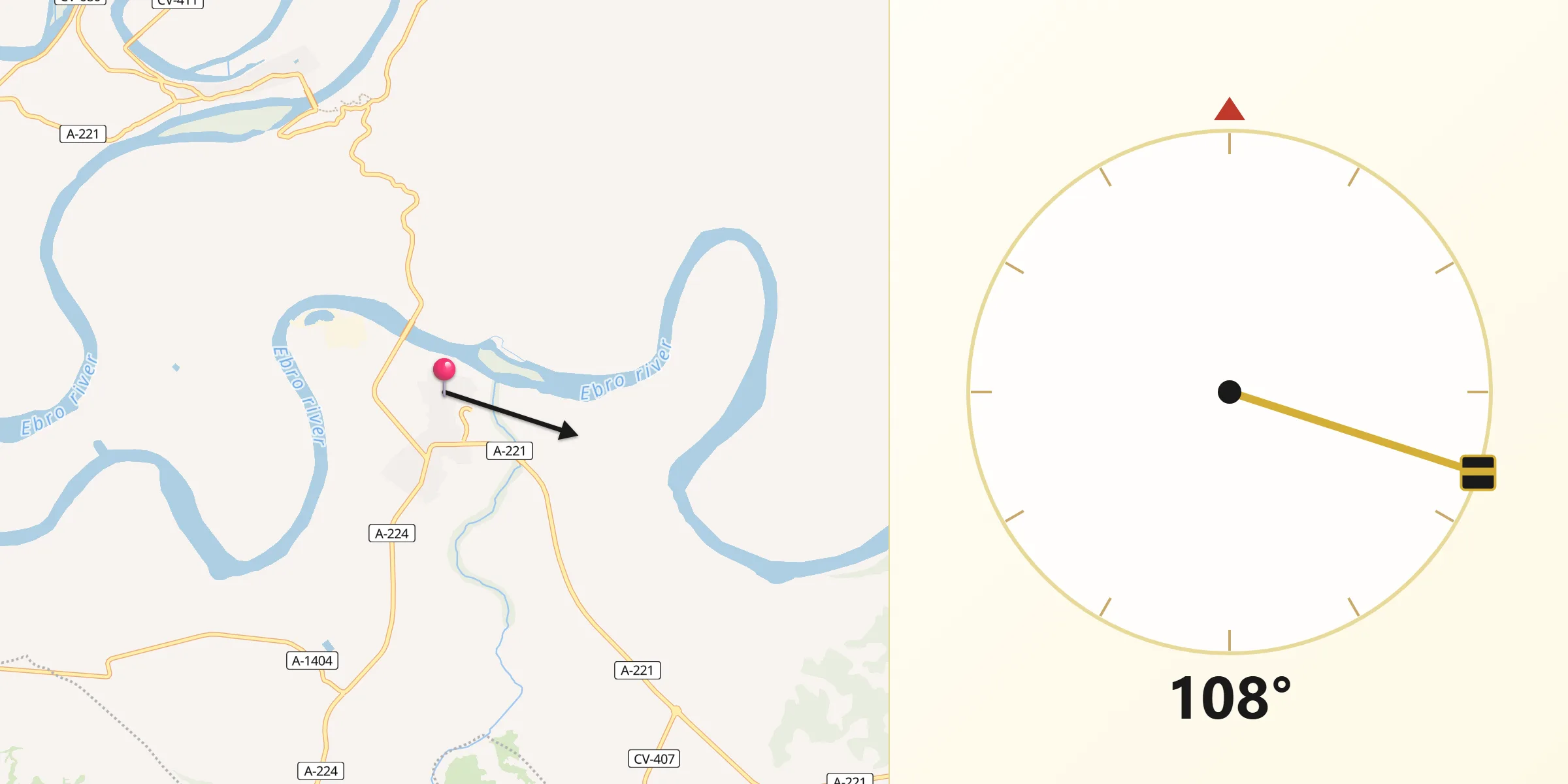 Dirección de la Qibla desde Escatrón