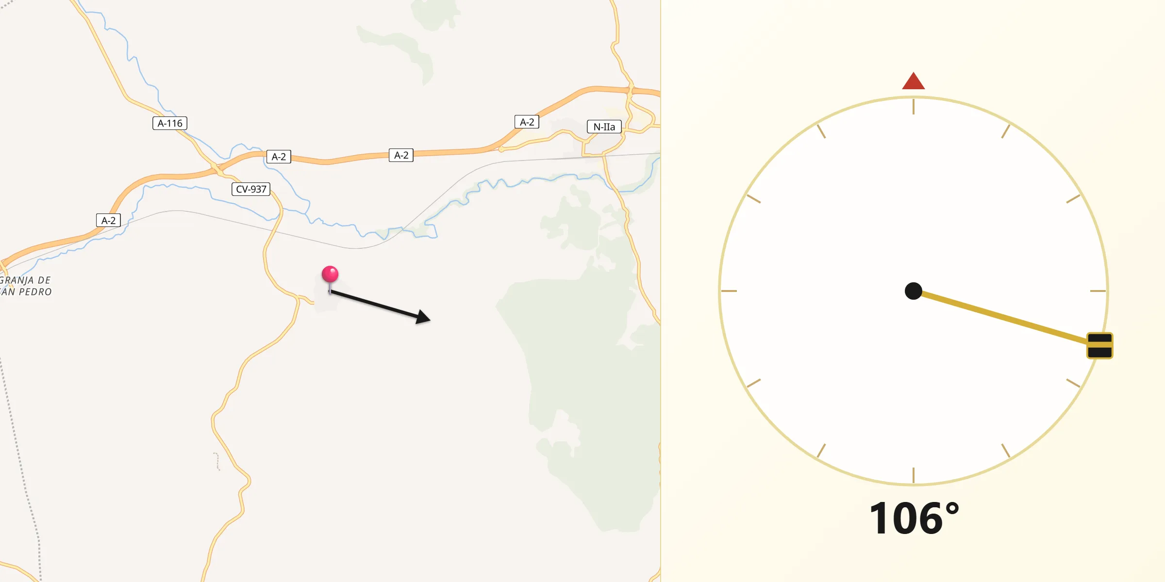 Dirección de la Qibla desde Monreal de Ariza