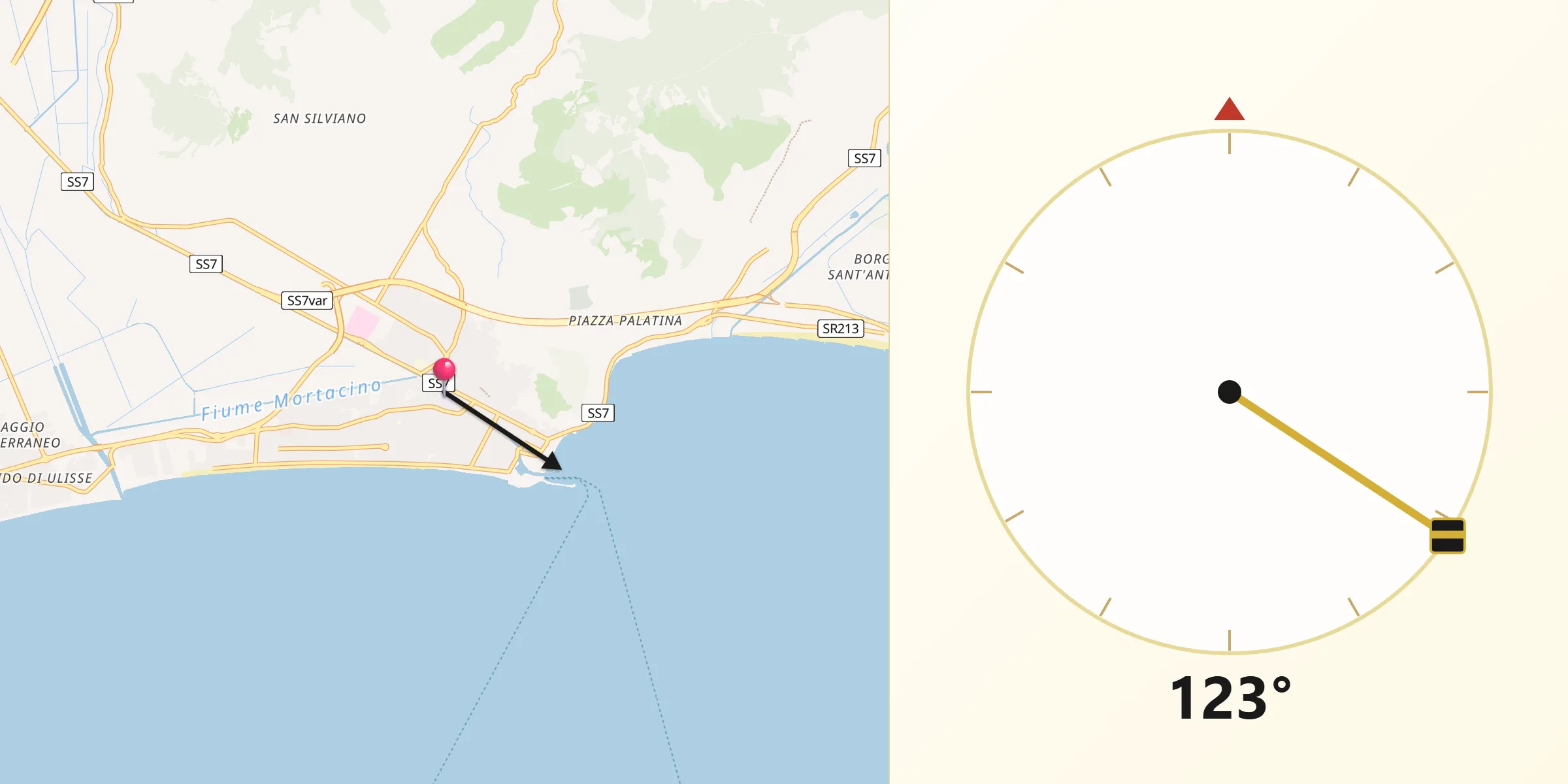 Direzione della Qibla da Terracina