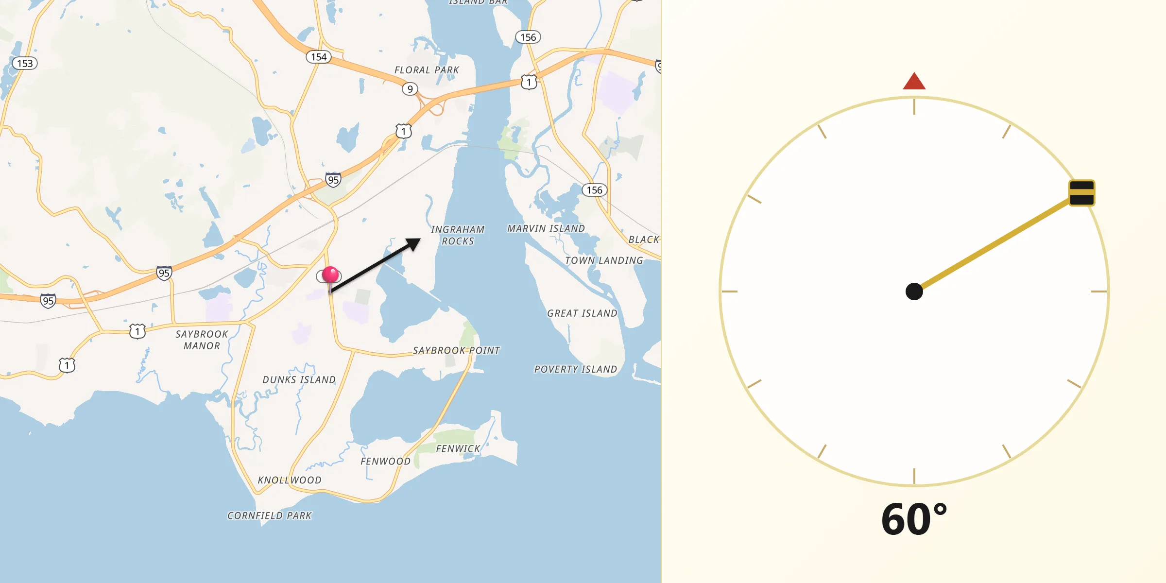 Qibla Direction from Old Saybrook